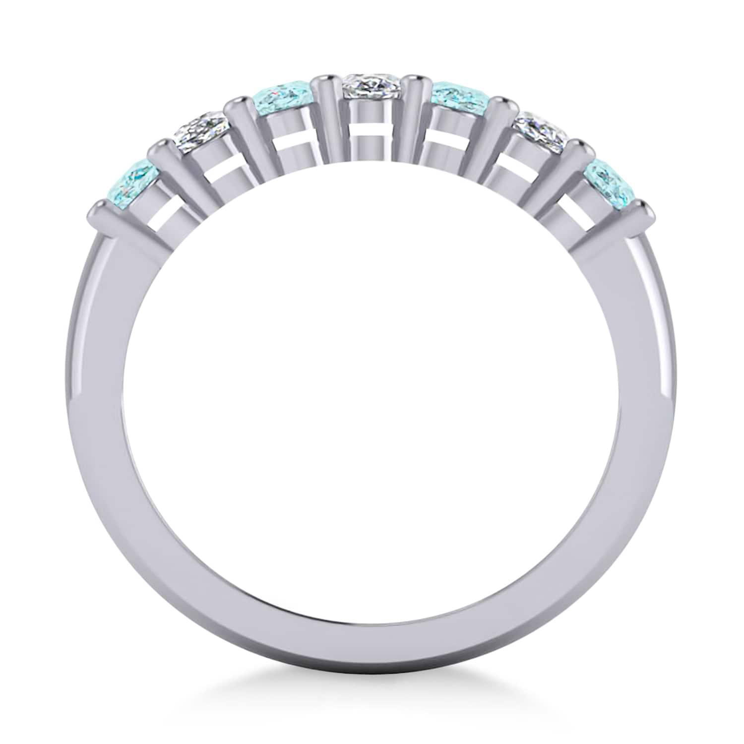 Oval Diamond & Aquamarine Seven Stone Ring 14k White Gold (1.55ct)