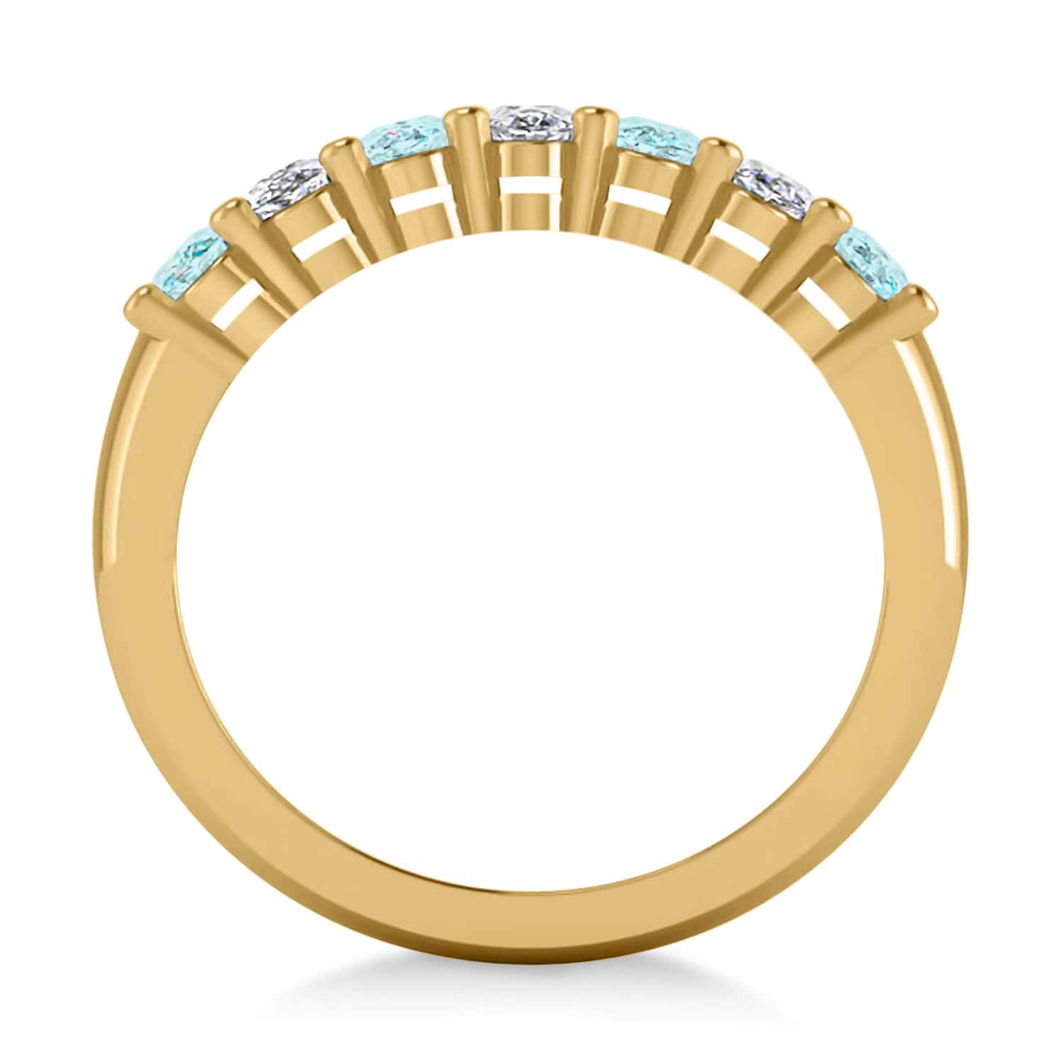 Oval Diamond & Aquamarine Seven Stone Ring 14k Yellow Gold (1.55ct)