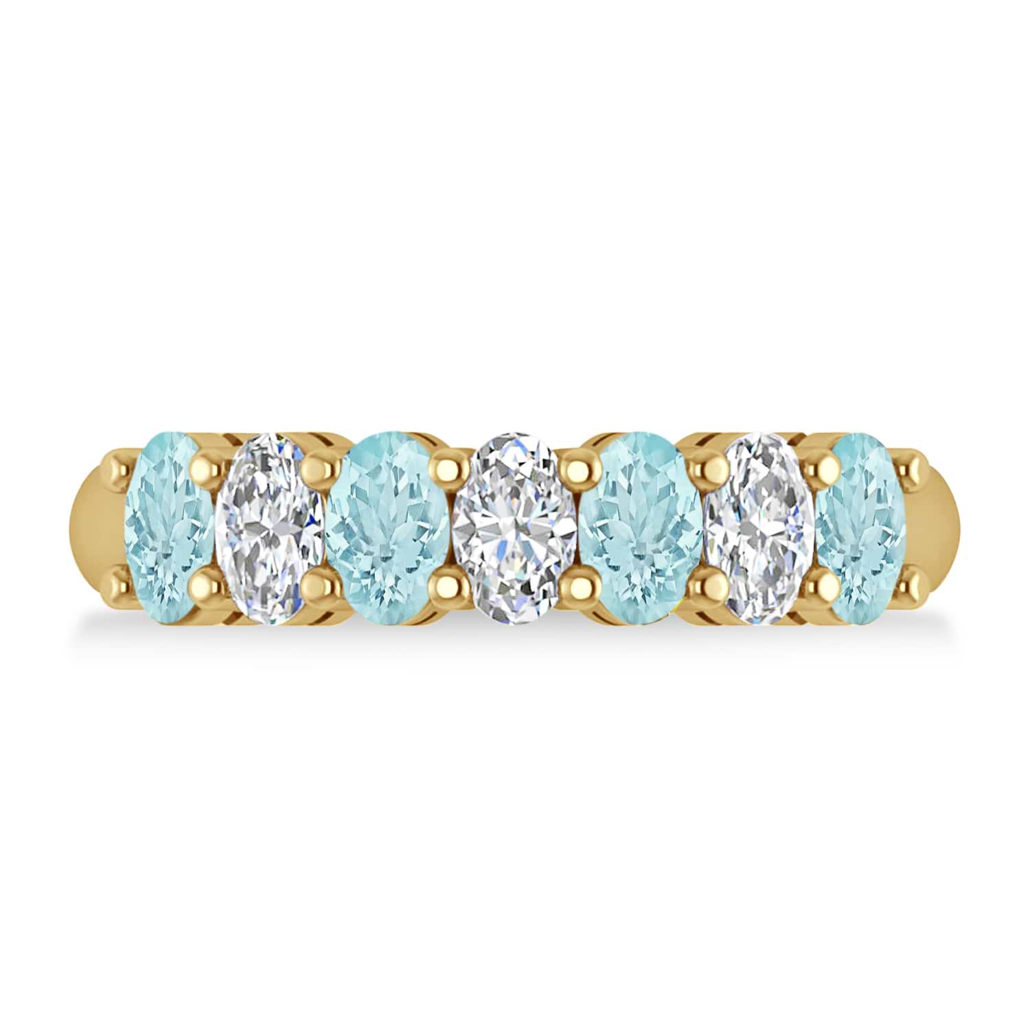 Oval Diamond & Aquamarine Seven Stone Ring 14k Yellow Gold (1.55ct)