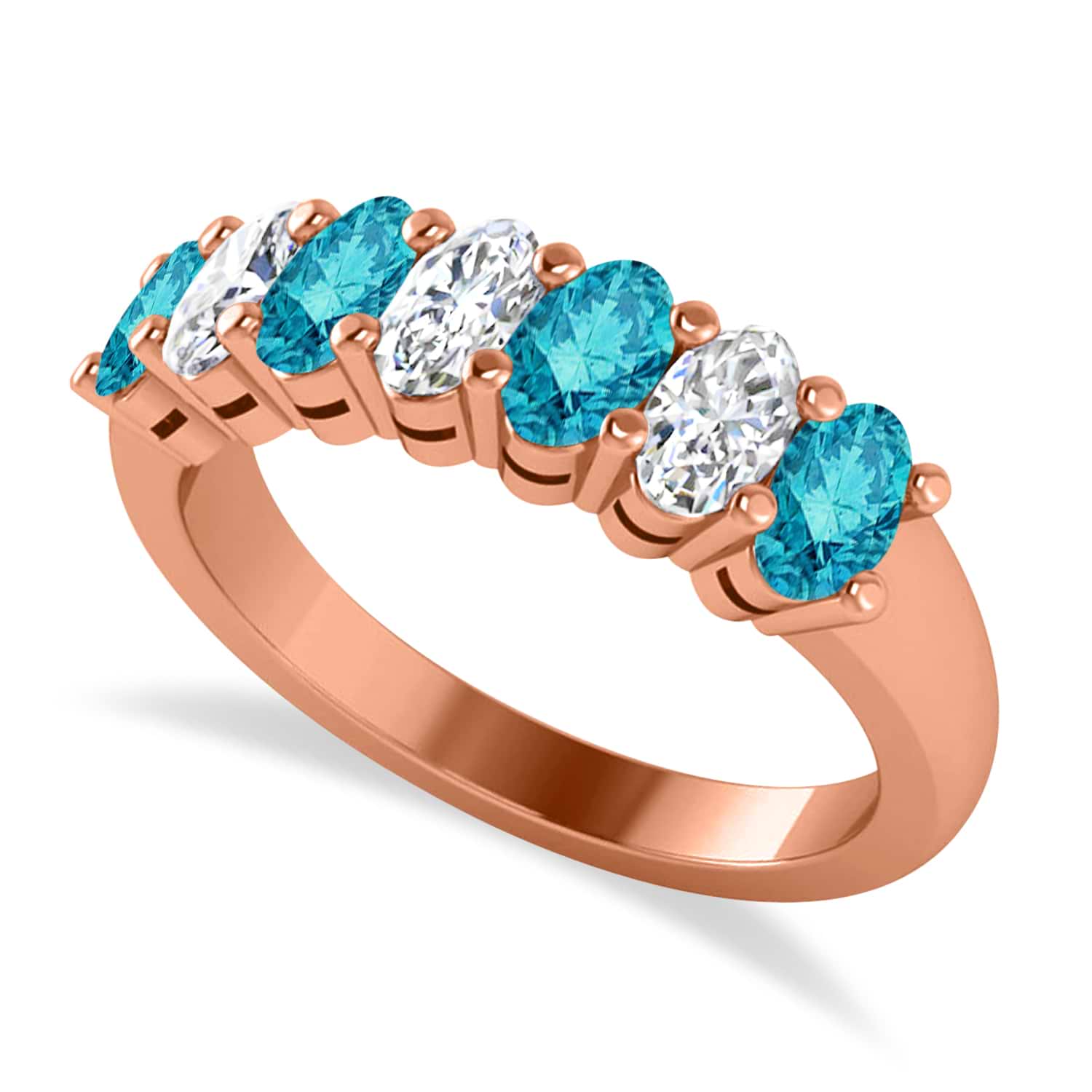 Oval Blue & White Diamond Seven Stone Ring 14k Rose Gold (1.75ct)