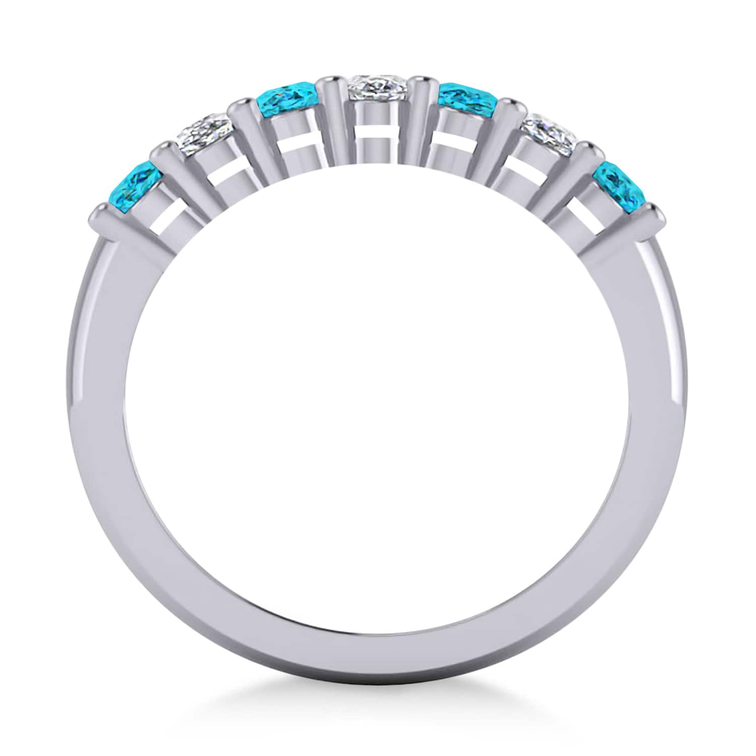 Oval Blue & White Diamond Seven Stone Ring 14k White Gold (1.75ct)
