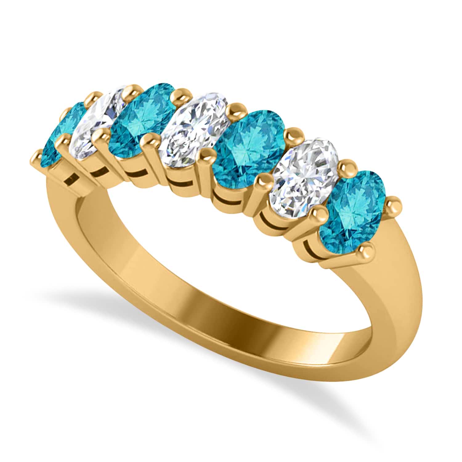 Oval Blue & White Diamond Seven Stone Ring 14k Yellow Gold (1.75ct)