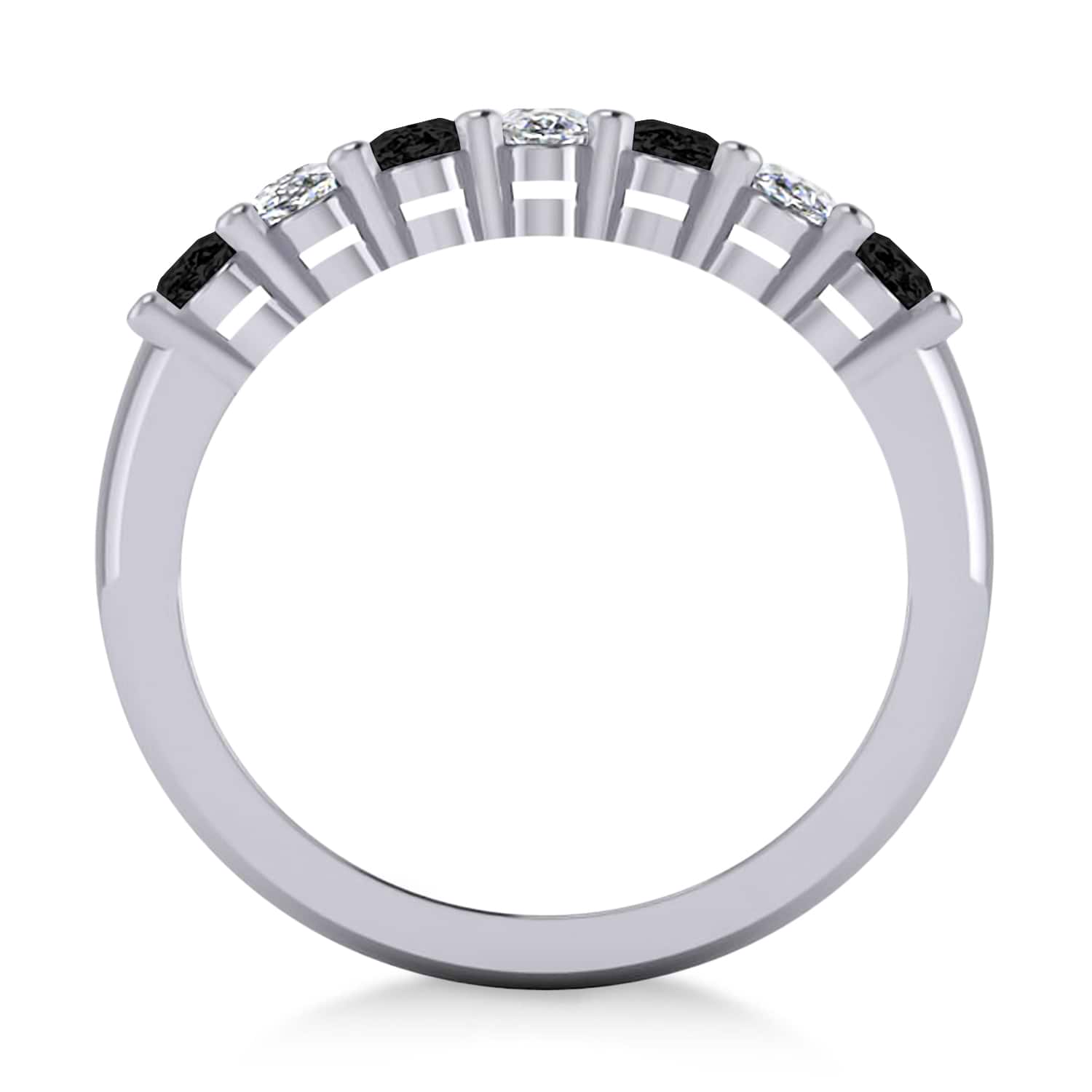 Oval Black & White Diamond Seven Stone Ring 14k White Gold (1.75ct)
