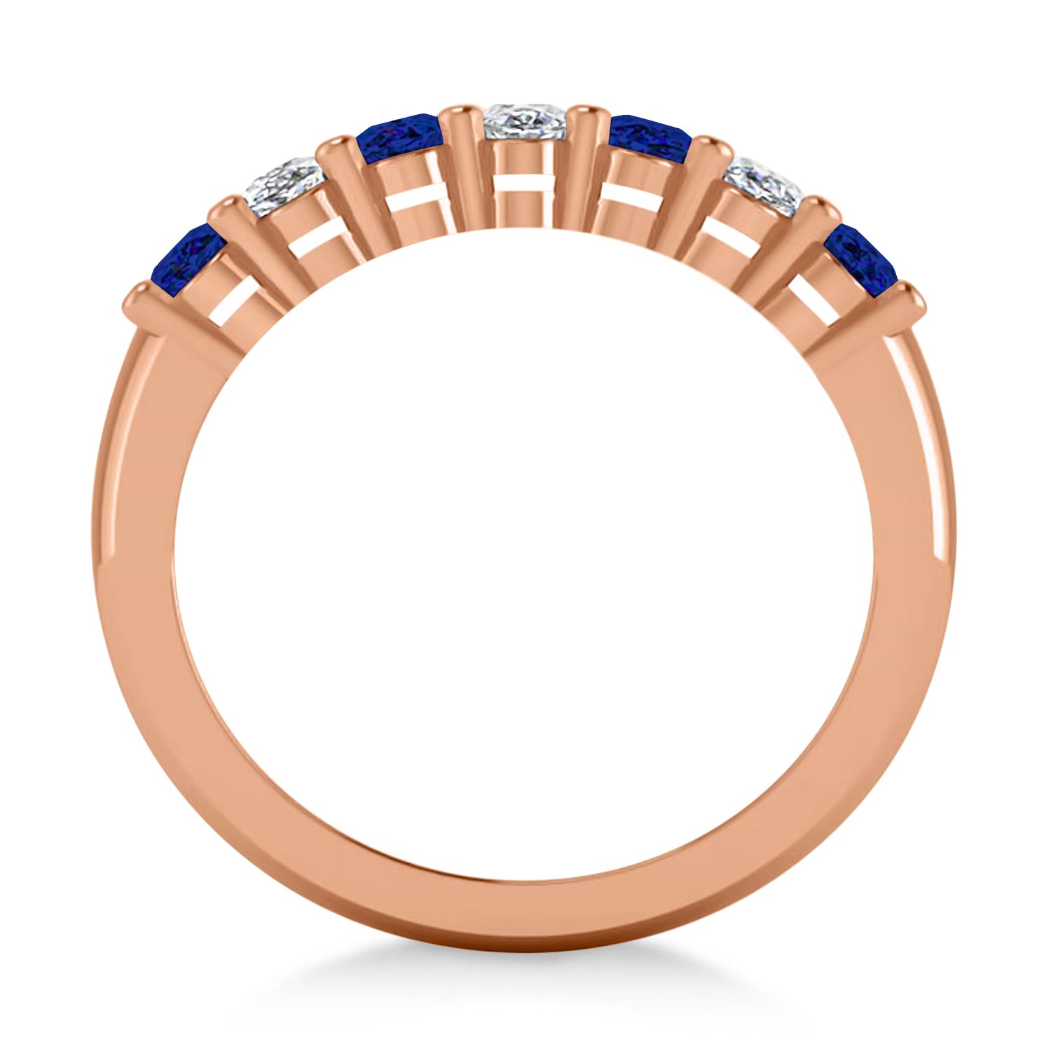 Oval Diamond & Blue Sapphire Seven Stone Ring 14k Rose Gold (2.15ct)