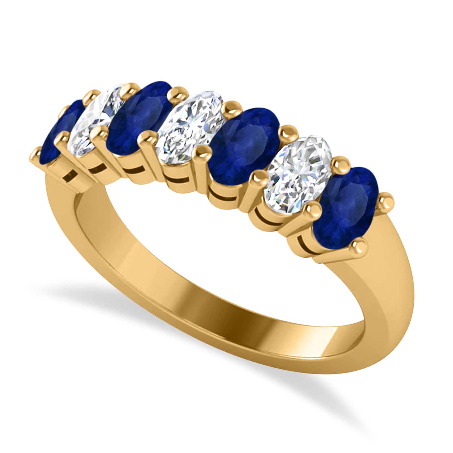 Oval Diamond & Blue Sapphire Seven Stone Ring 14k Yellow Gold (2.15ct)