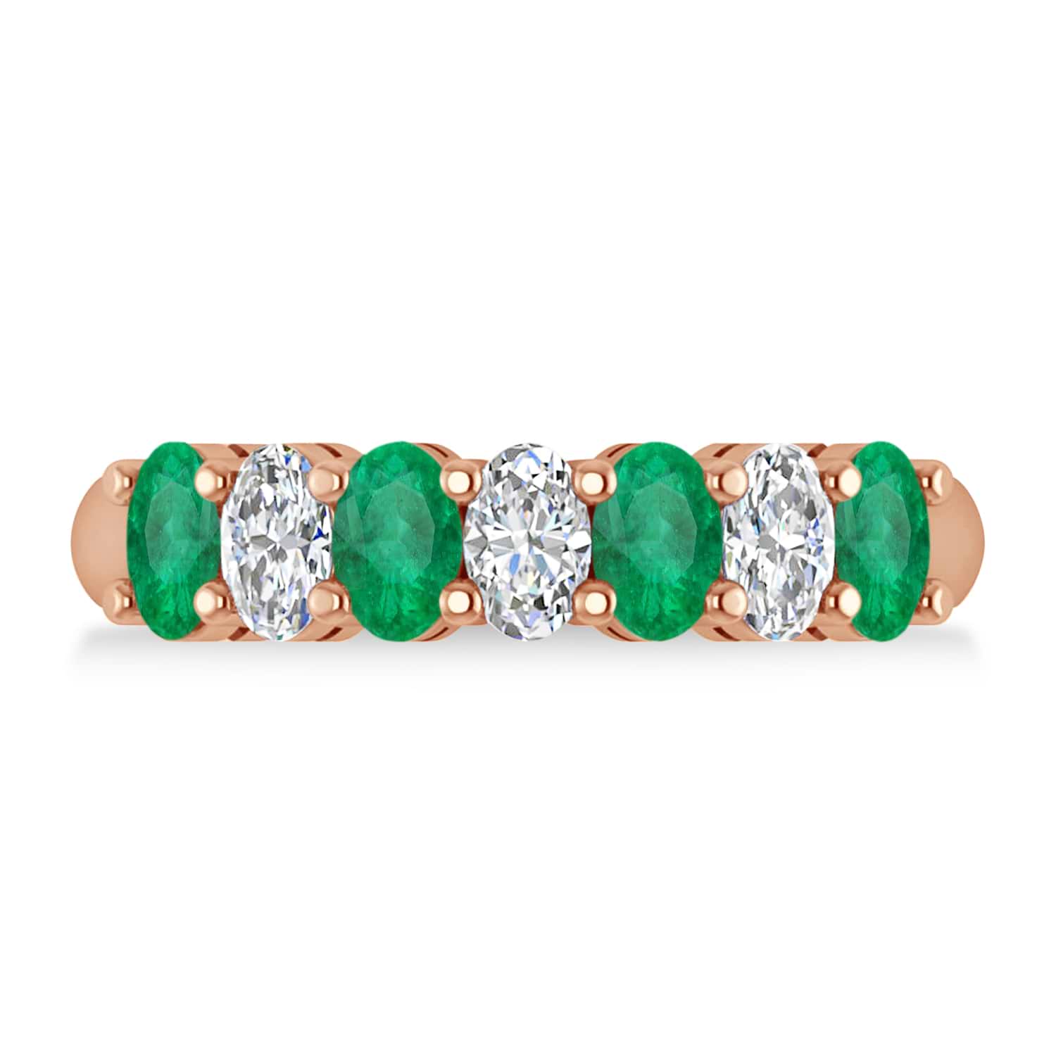 Oval Diamond & Emerald Seven Stone Ring 14k Rose Gold (1.87ct)