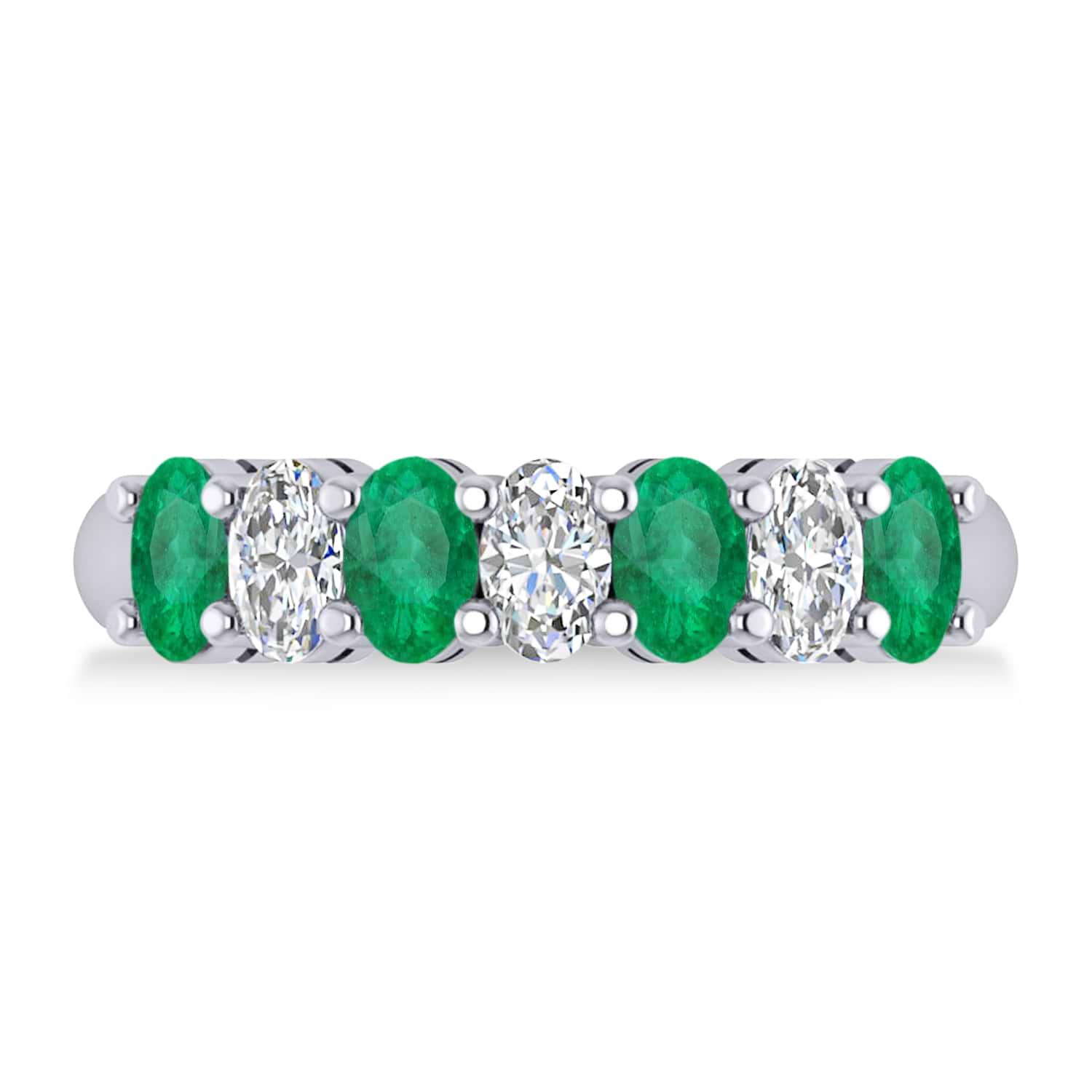 Oval Diamond & Emerald Seven Stone Ring 14k White Gold (1.87ct)