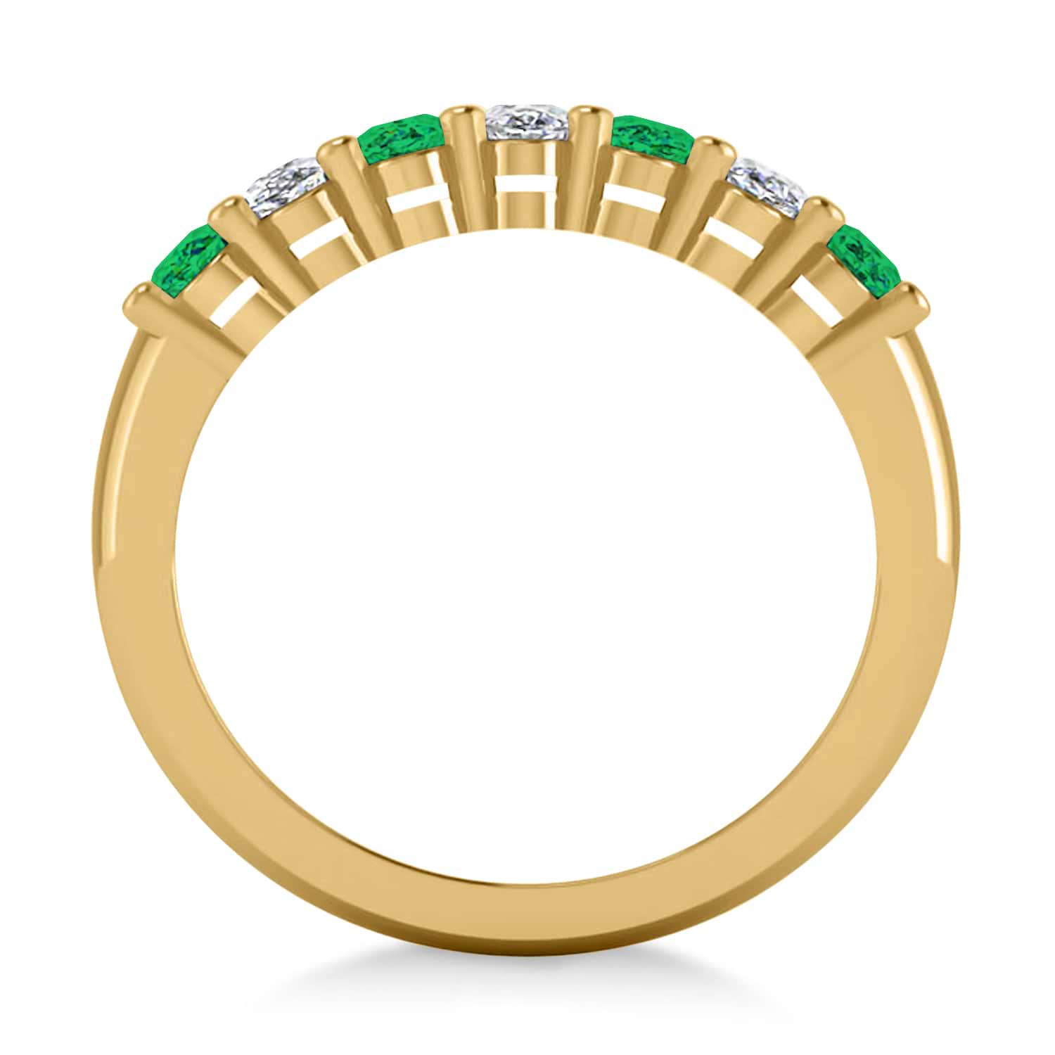 Oval Diamond & Emerald Seven Stone Ring 14k Yellow Gold (1.87ct)