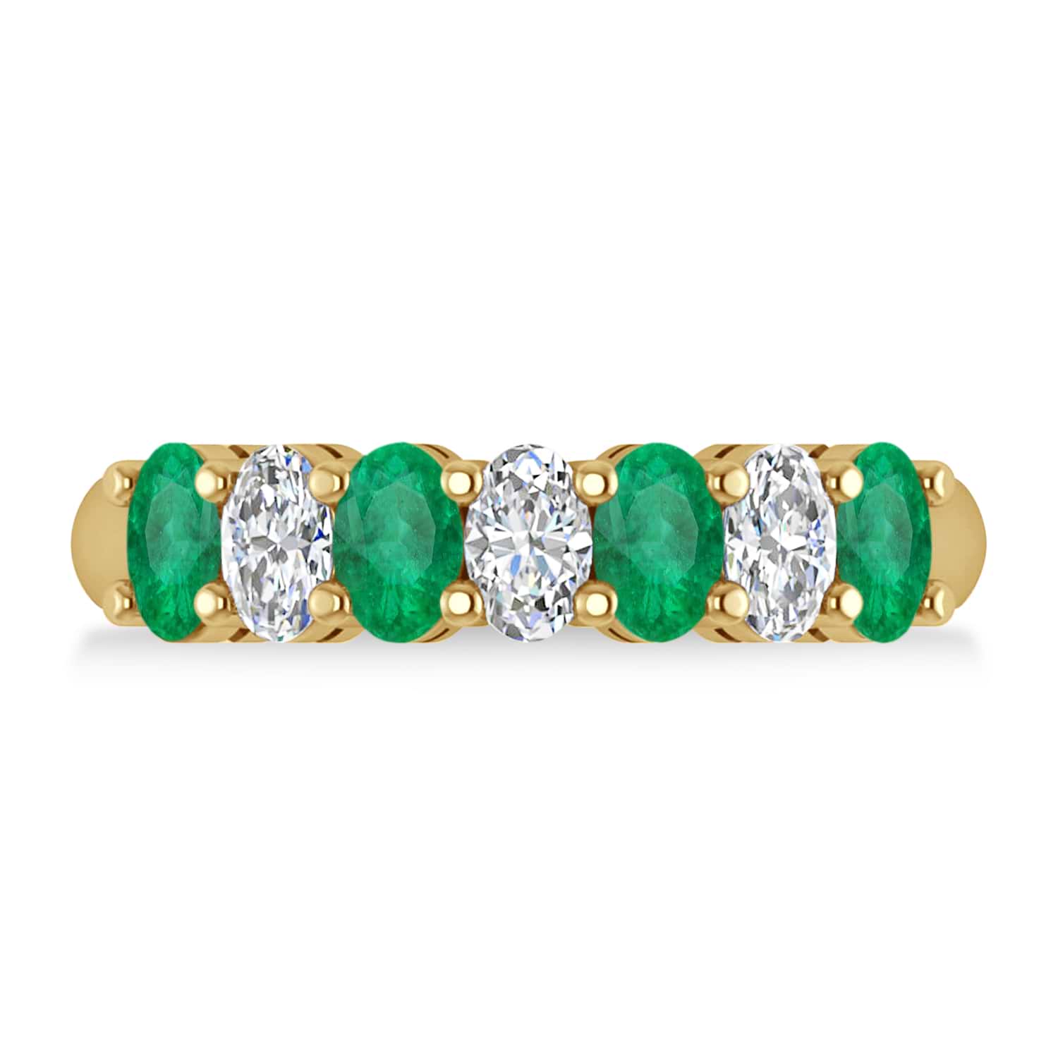 Oval Diamond & Emerald Seven Stone Ring 14k Yellow Gold (1.87ct)