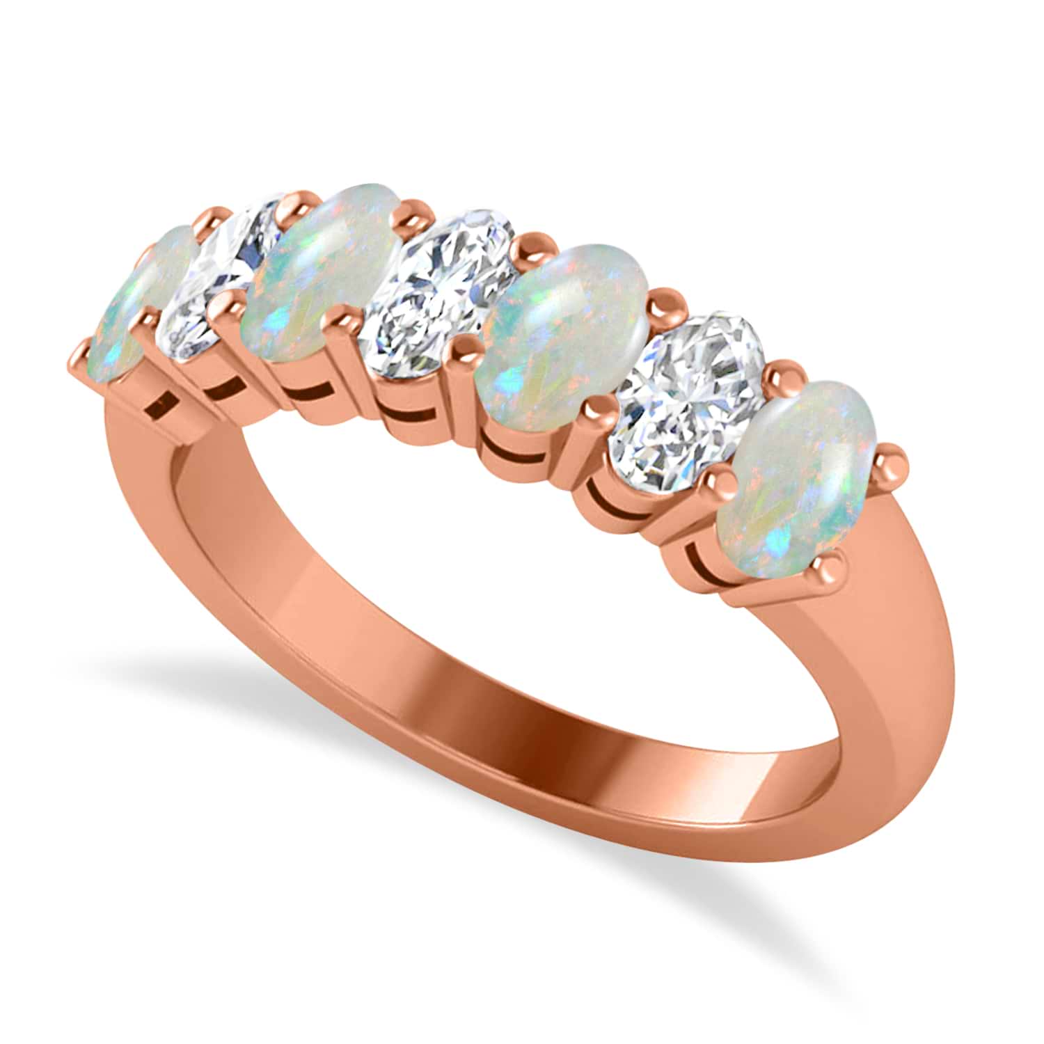 Oval Diamond & Opal Seven Stone Ring 14k Rose Gold (1.39ct)