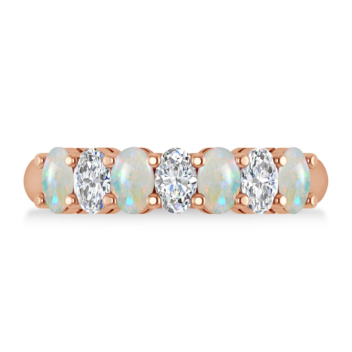 Oval Diamond & Opal Seven Stone Ring 14k Rose Gold (1.39ct)