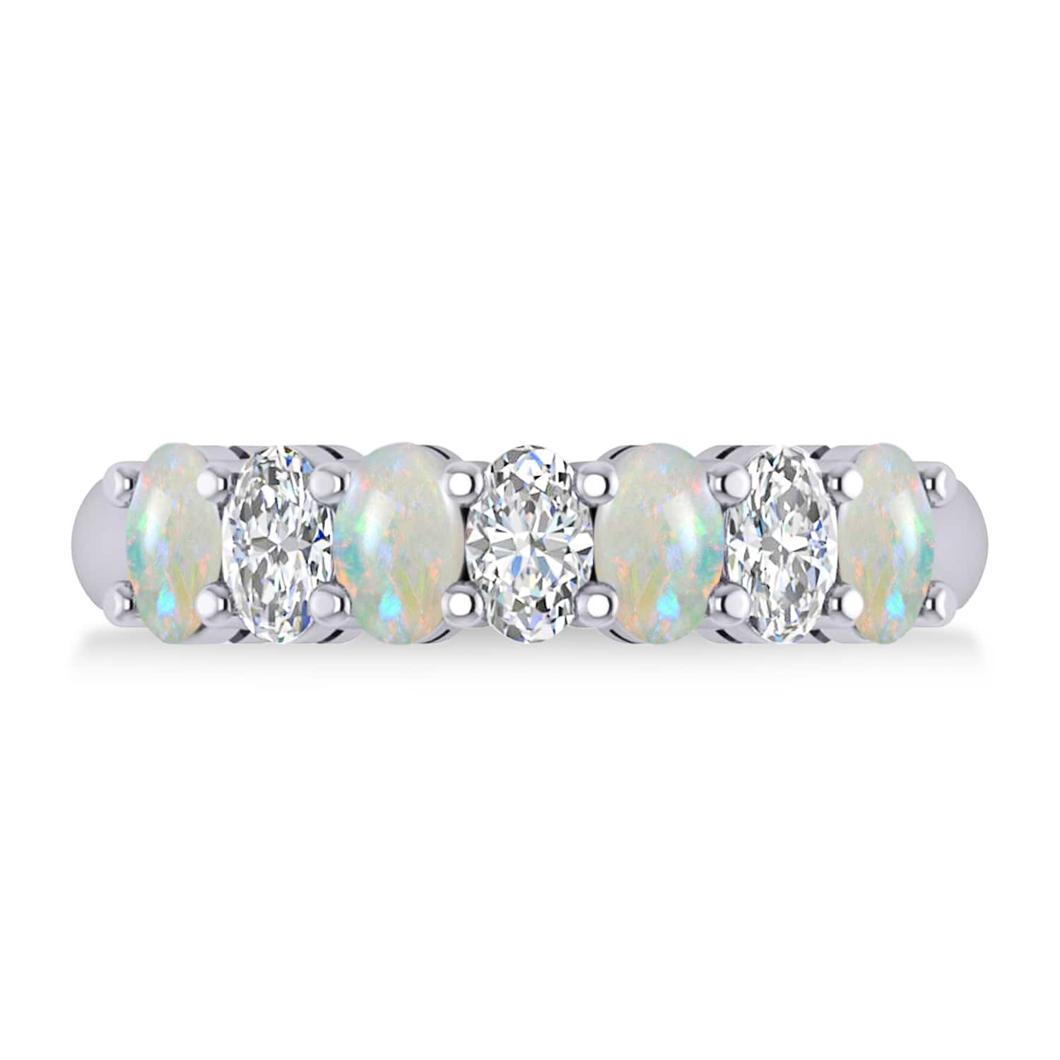 Oval Diamond & Opal Seven Stone Ring 14k White Gold (1.39ct)