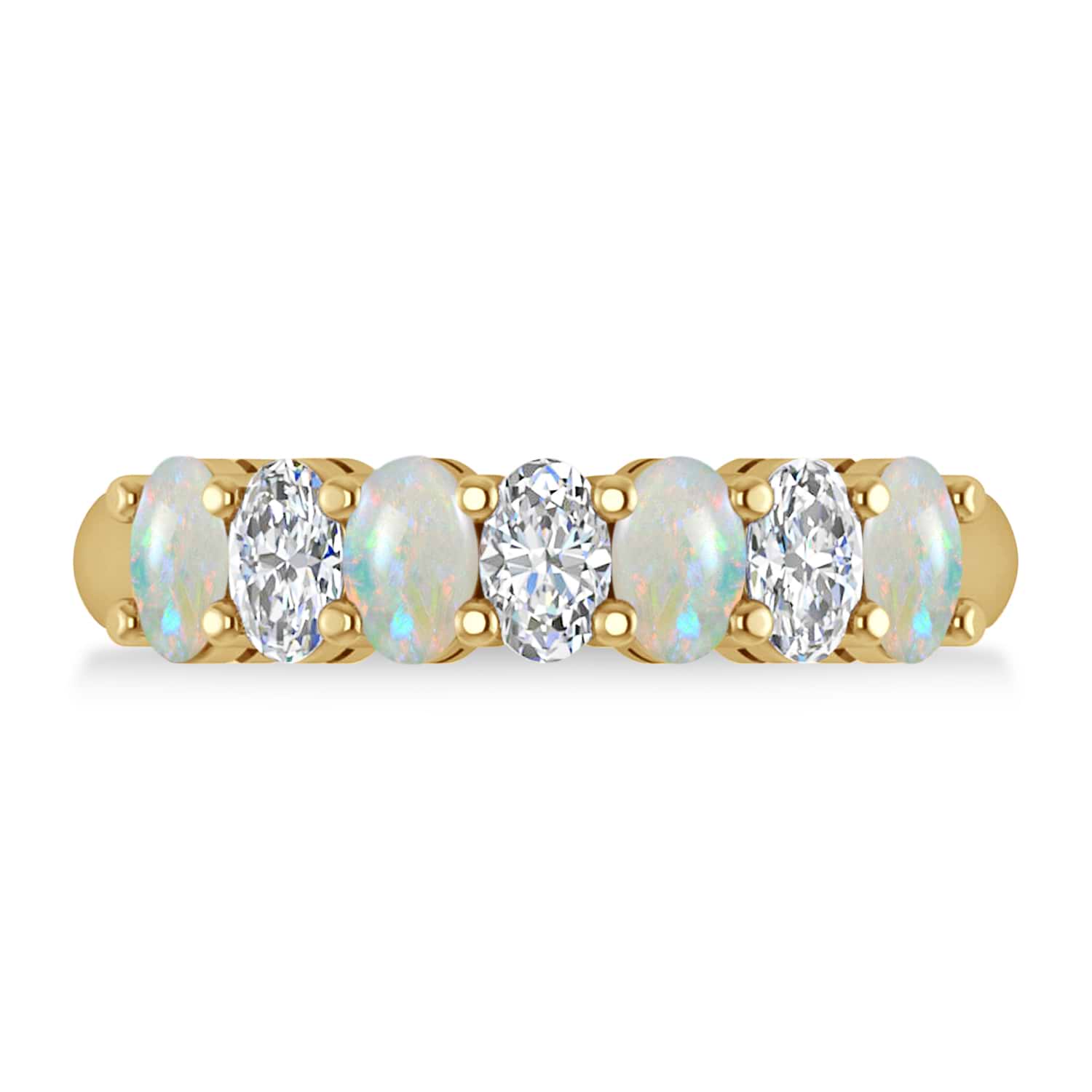 Oval Diamond & Opal Seven Stone Ring 14k Yellow Gold (1.39ct)