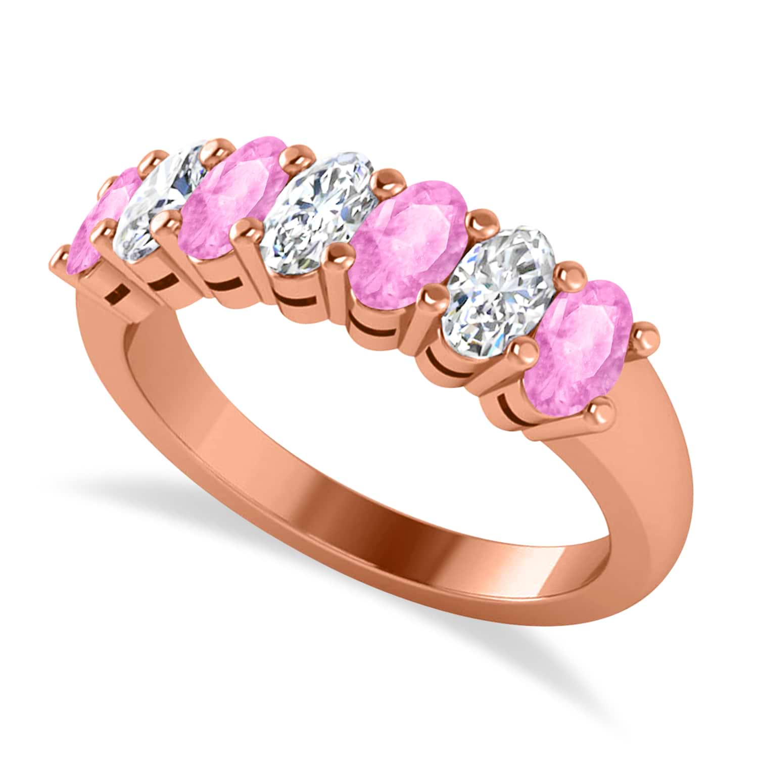 Oval Diamond & Pink Sapphire Seven Stone Ring 14k Rose Gold (2.15ct)