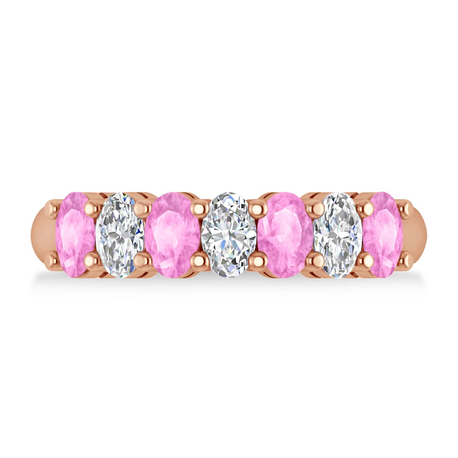 Oval Diamond & Pink Sapphire Seven Stone Ring 14k Rose Gold (2.15ct)