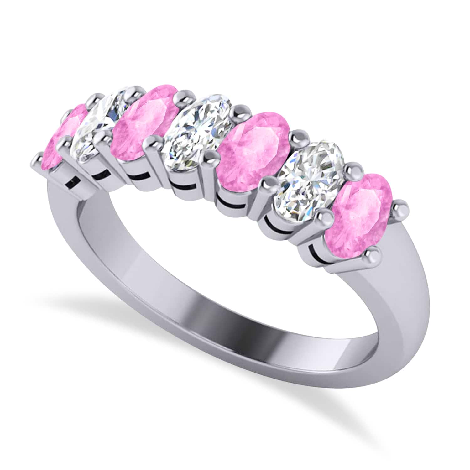 Oval Diamond & Pink Sapphire Seven Stone Ring 14k White Gold (2.15ct)