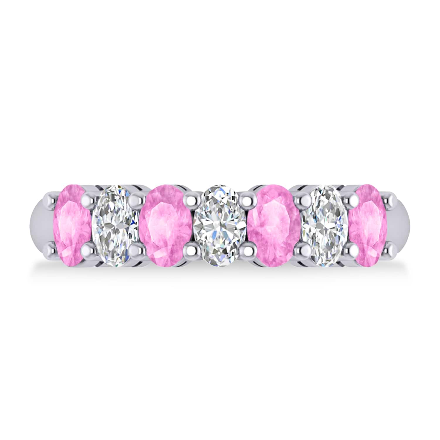 Oval Diamond & Pink Sapphire Seven Stone Ring 14k White Gold (2.15ct)