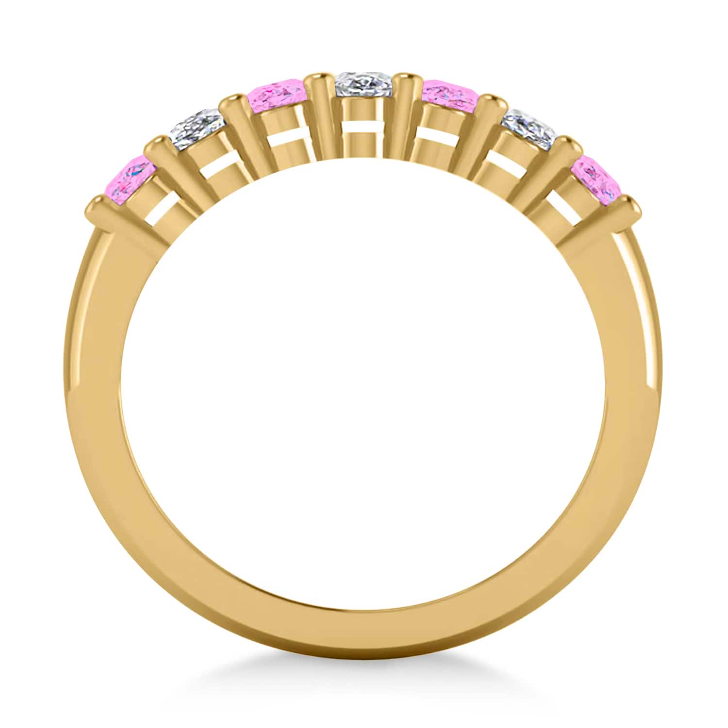 Oval Diamond & Pink Sapphire Seven Stone Ring 14k Yellow Gold (2.15ct)