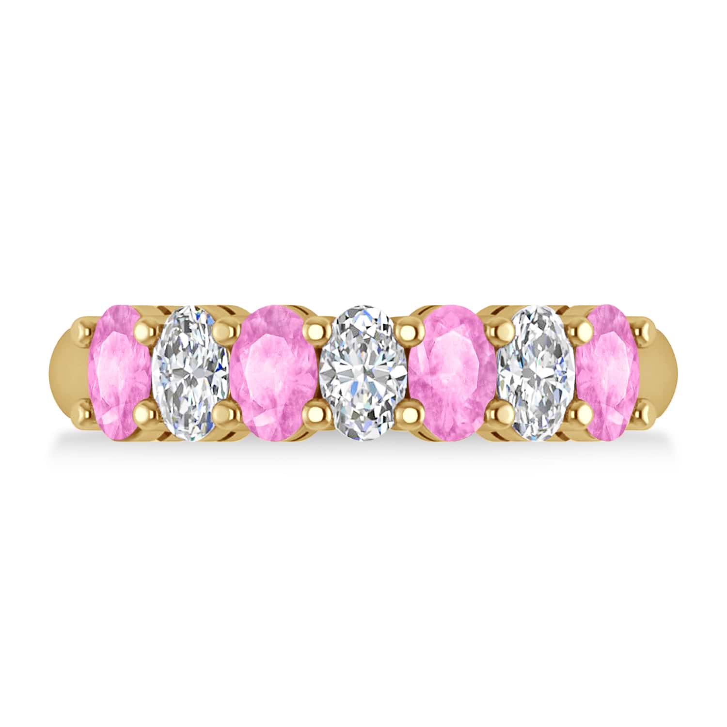 Oval Diamond & Pink Sapphire Seven Stone Ring 14k Yellow Gold (2.15ct)