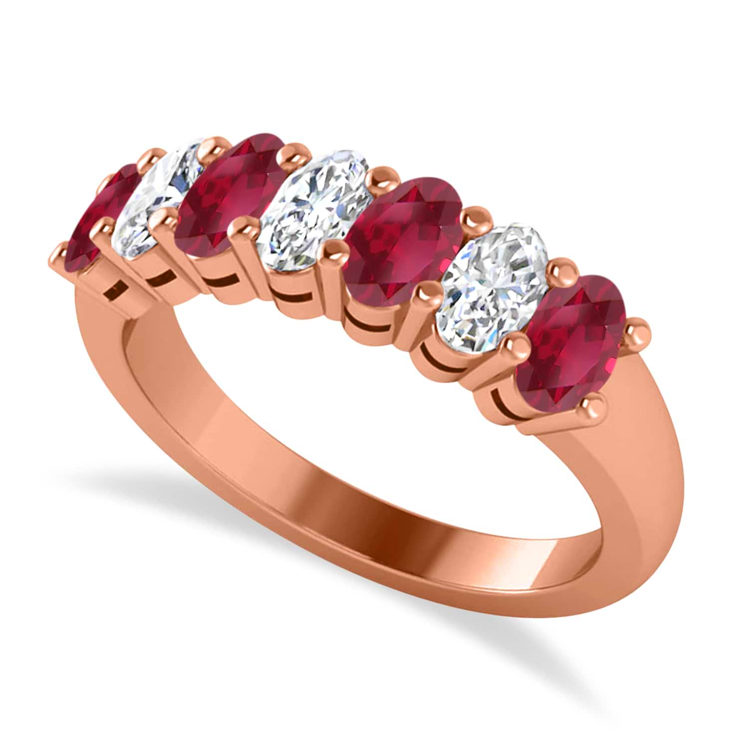 Oval Diamond & Ruby Seven Stone Ring 14k Rose Gold (2.15ct)