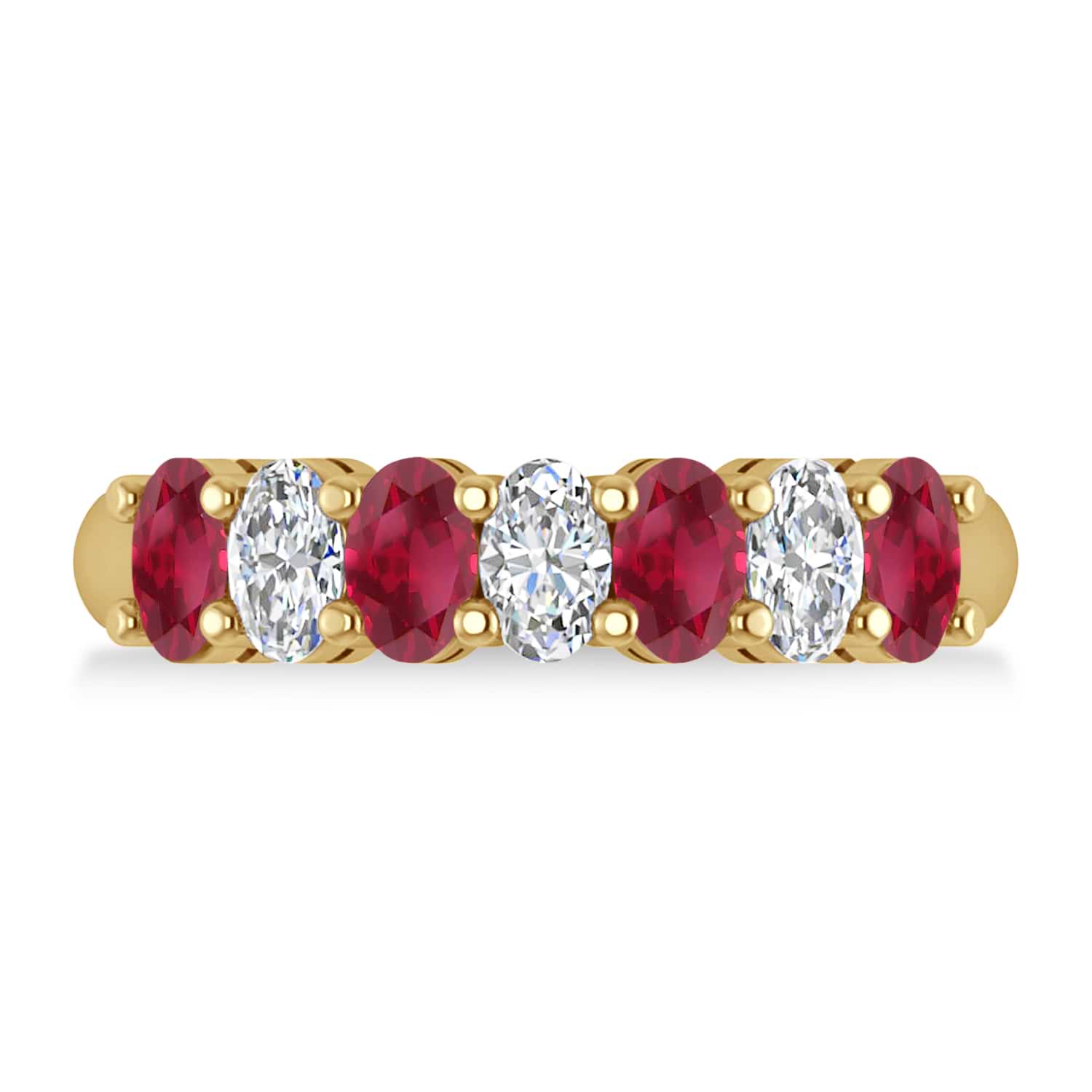 Oval Diamond & Ruby Seven Stone Ring 14k Yellow Gold (2.15ct)