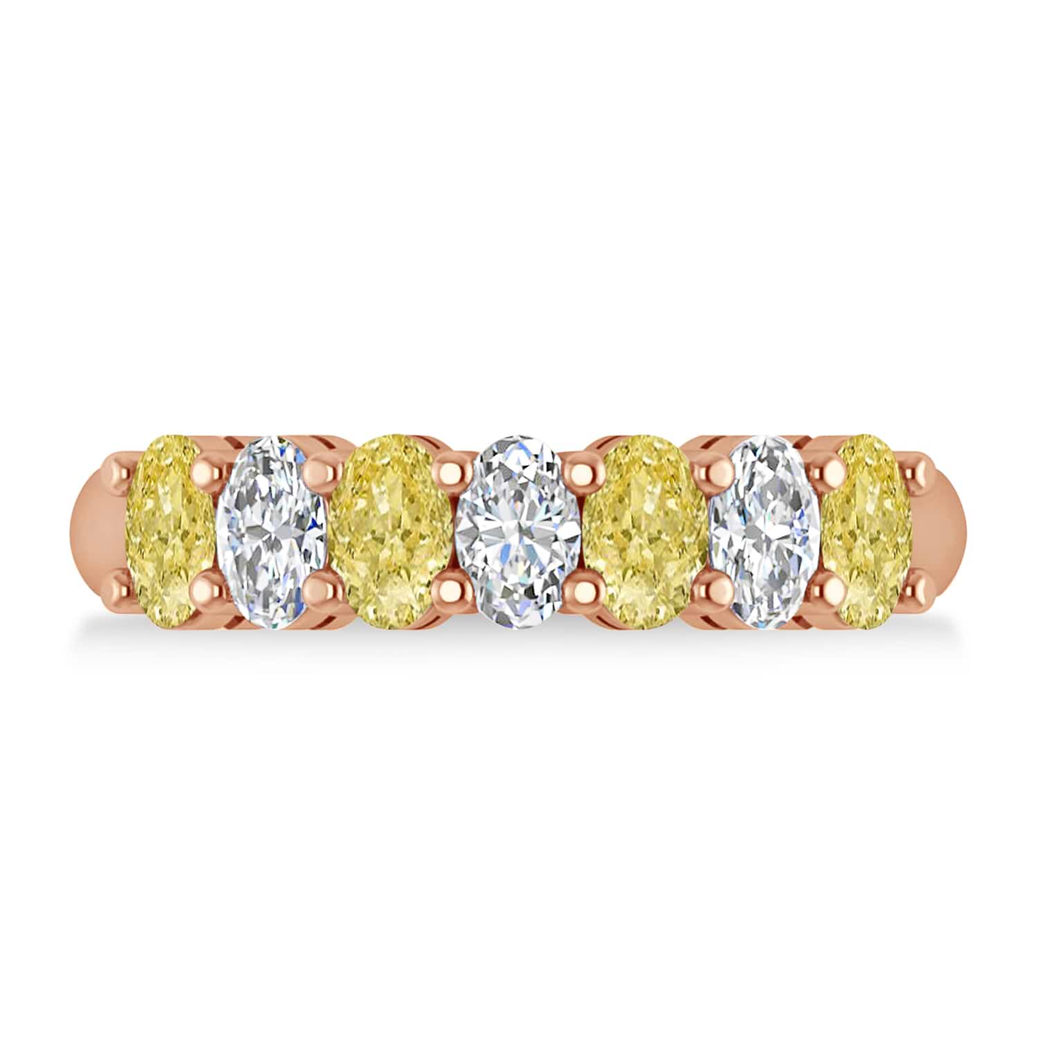 Oval Yellow & White Diamond Seven Stone Ring 14k Rose Gold (1.75ct)