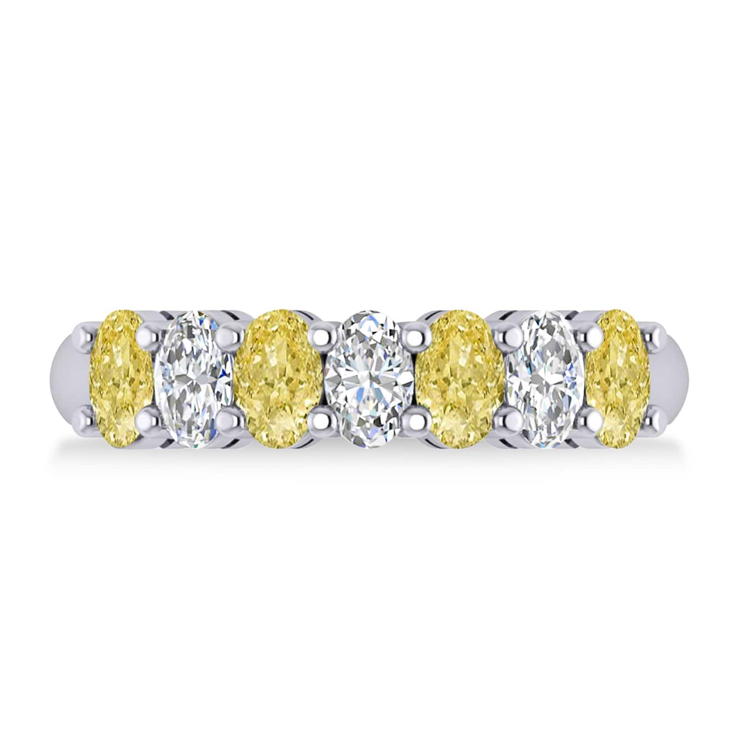 Oval Yellow & White Diamond Seven Stone Ring 14k White Gold (1.75ct)