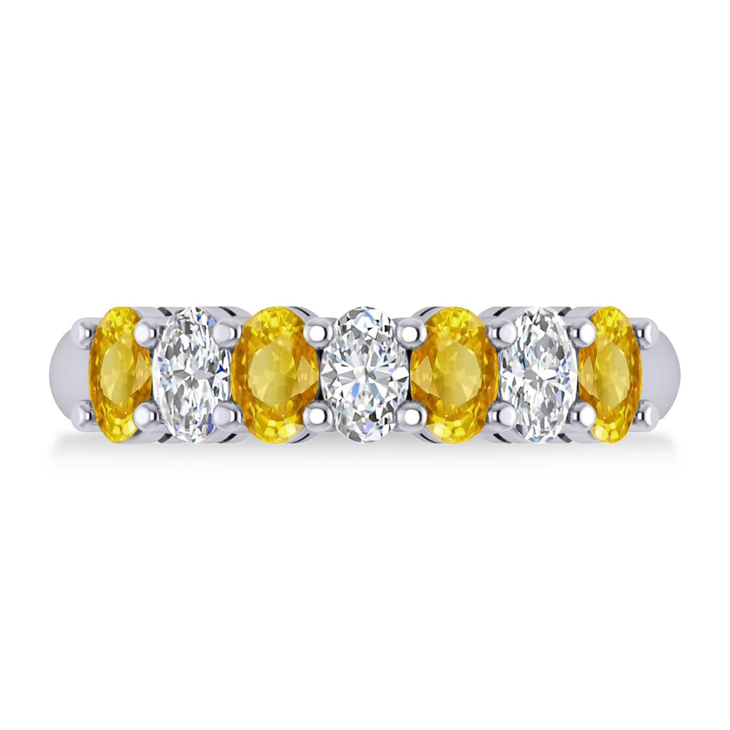 Oval Diamond & Yellow Sapphire Seven Stone Ring 14k White Gold (2.15ct)
