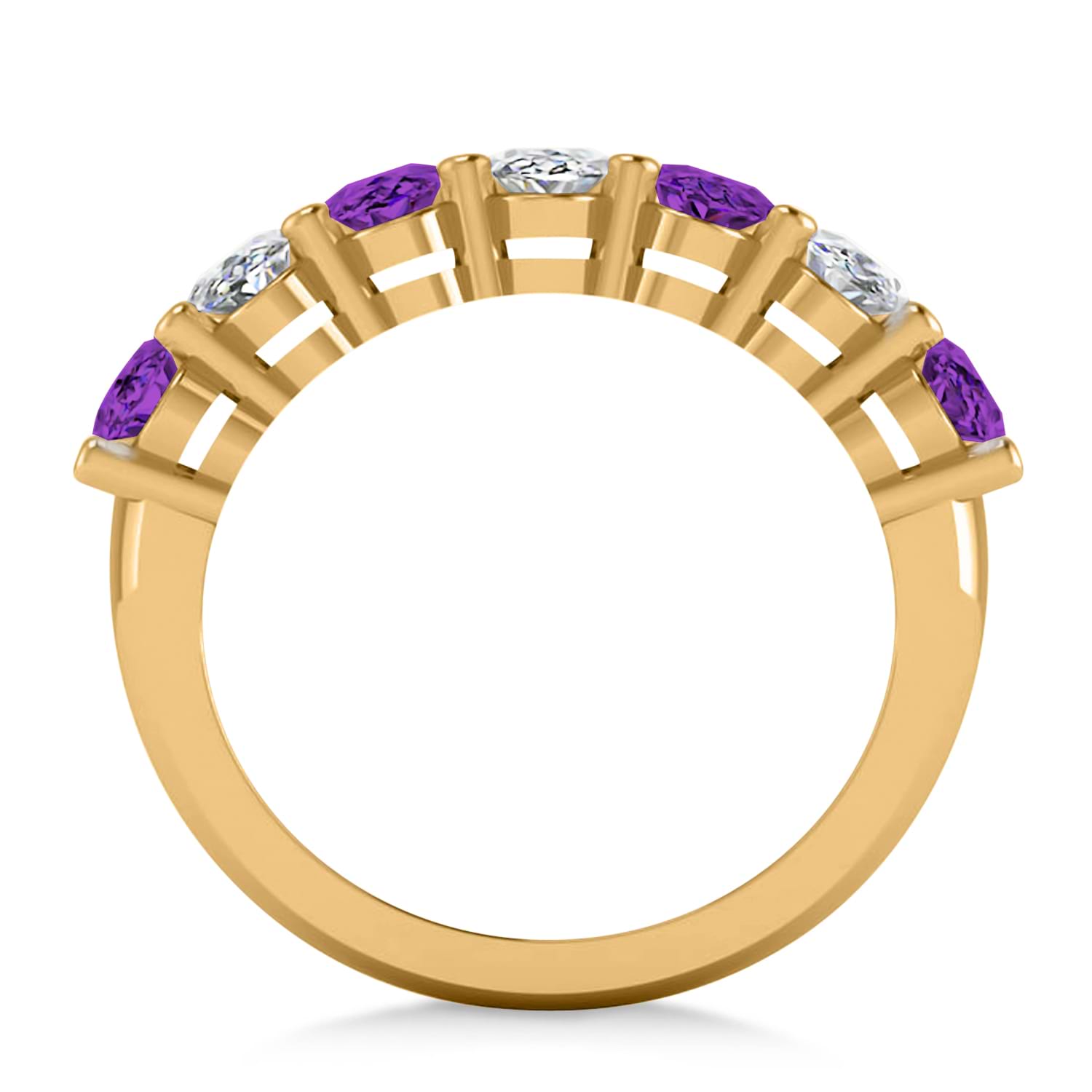 Oval Diamond & Amethyst Seven Stone Ring 14k Yellow Gold (3.30ct)