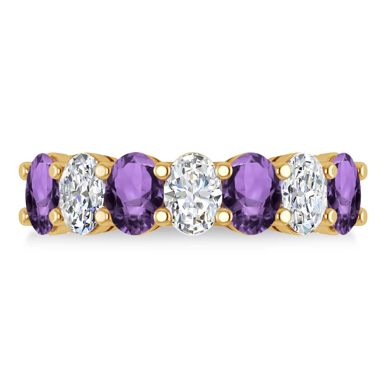 Oval Diamond & Amethyst Seven Stone Ring 14k Yellow Gold (3.30ct)