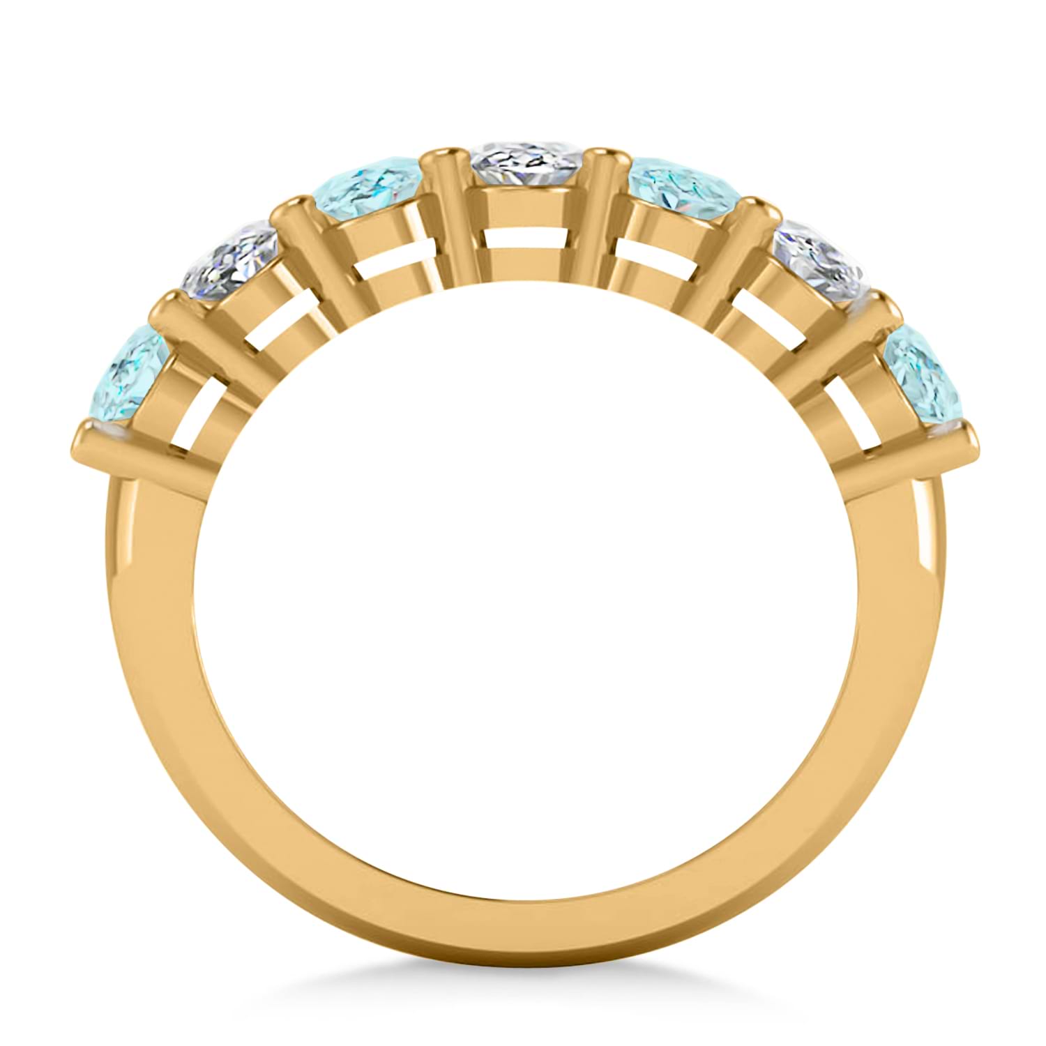 Oval Diamond & Aquamarine Seven Stone Ring 14k Yellow Gold (2.70ct)