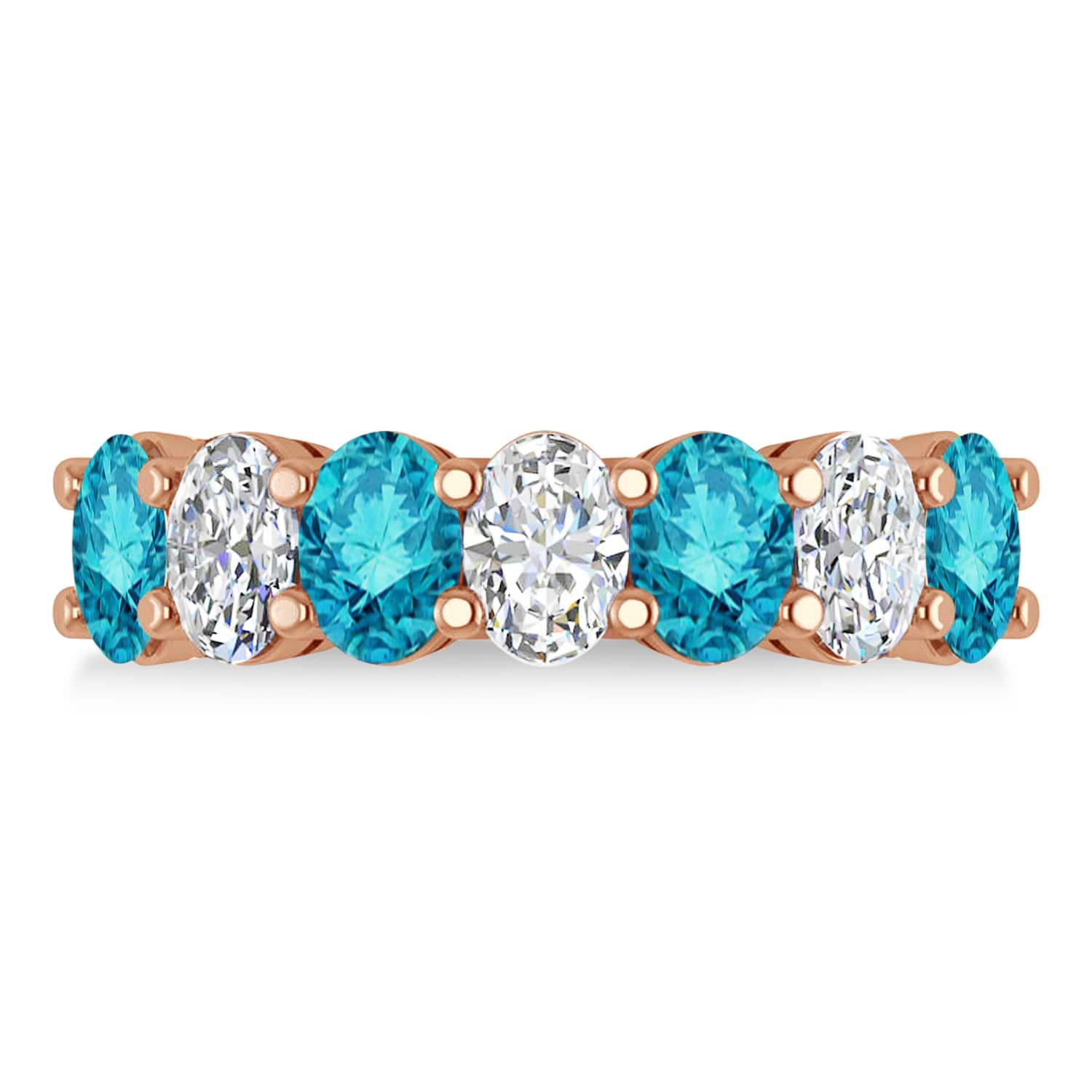Oval Blue & White Diamond Seven Stone Ring 14k Rose Gold (3.50ct)