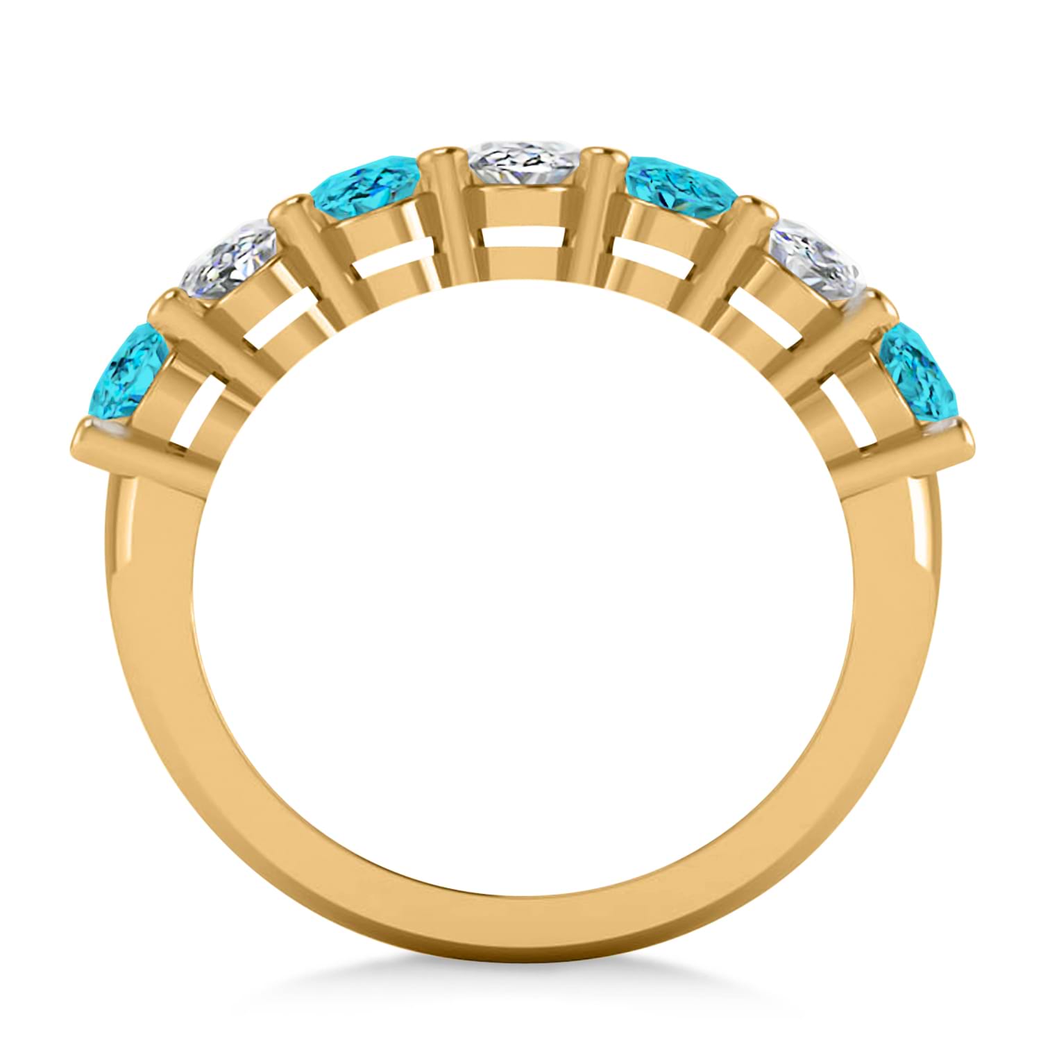 Oval Blue & White Diamond Seven Stone Ring 14k Yellow Gold (3.50ct)