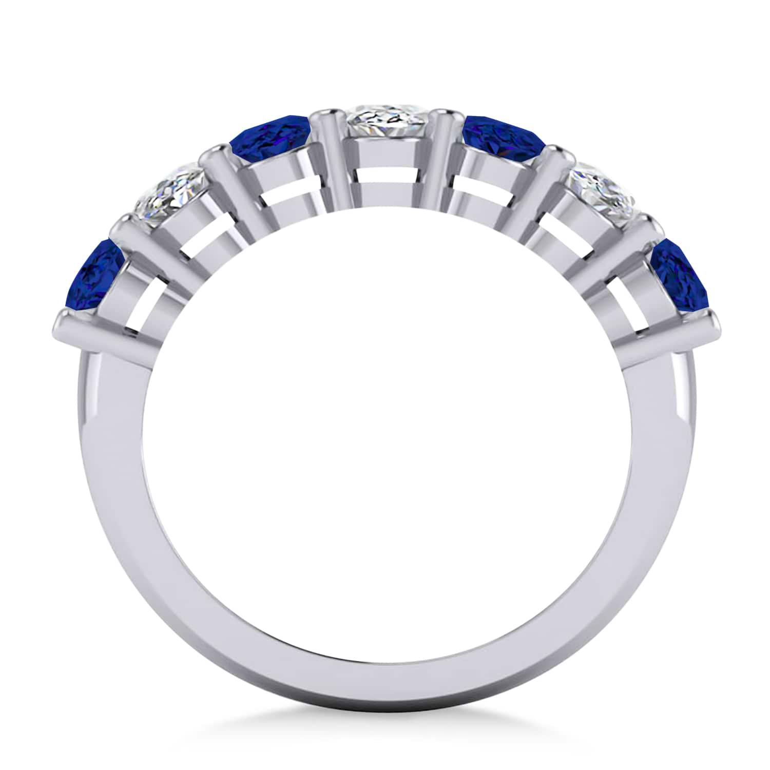 Oval Diamond & Blue Sapphire Seven Stone Ring 14k White Gold (3.90ct)