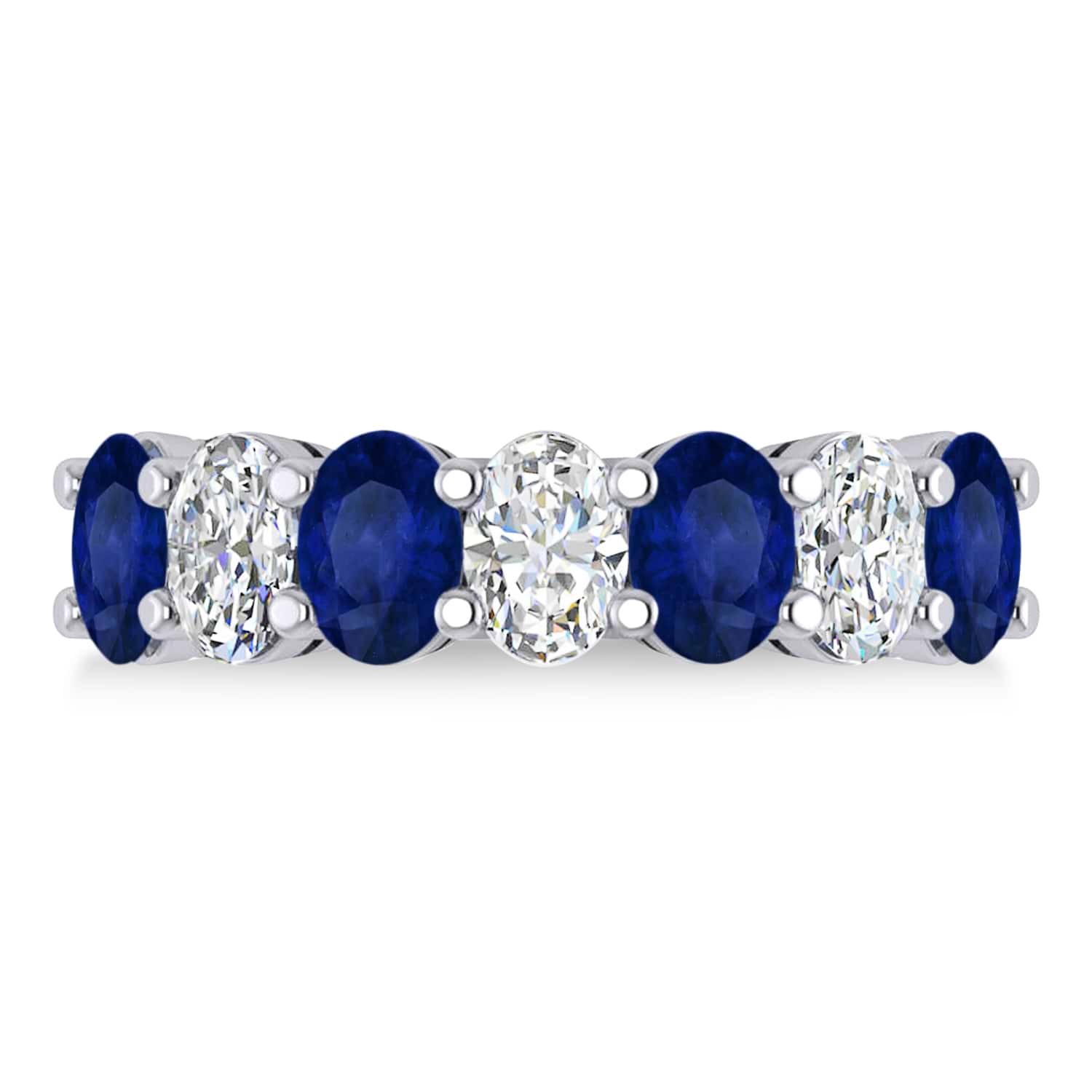 Oval Diamond & Blue Sapphire Seven Stone Ring 14k White Gold (3.90ct)