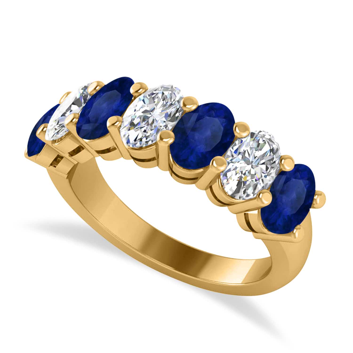 Oval Diamond & Blue Sapphire Seven Stone Ring 14k Yellow Gold (3.90ct)