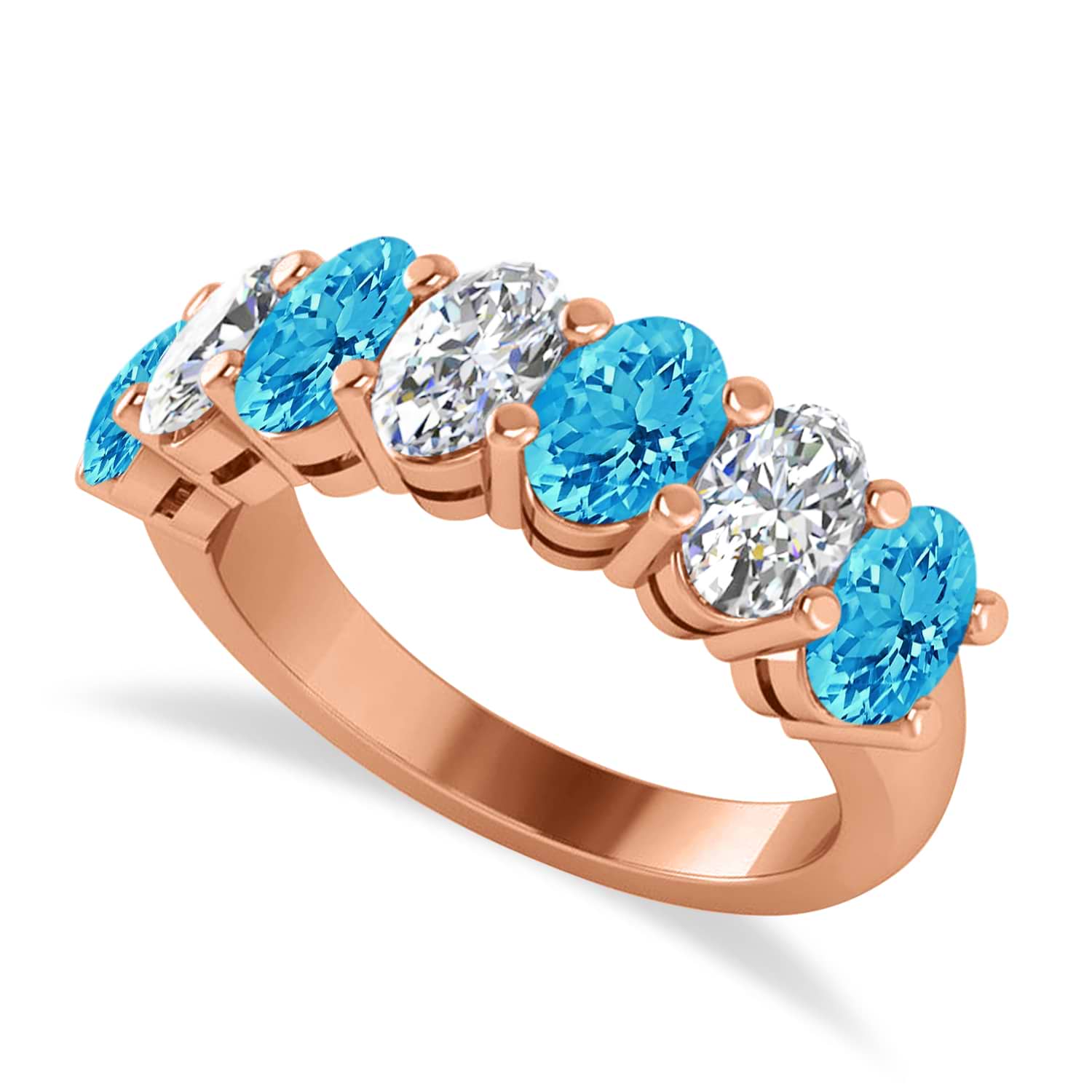 Oval Diamond & Blue Topaz Seven Stone Ring 14k Rose Gold (3.78ct)