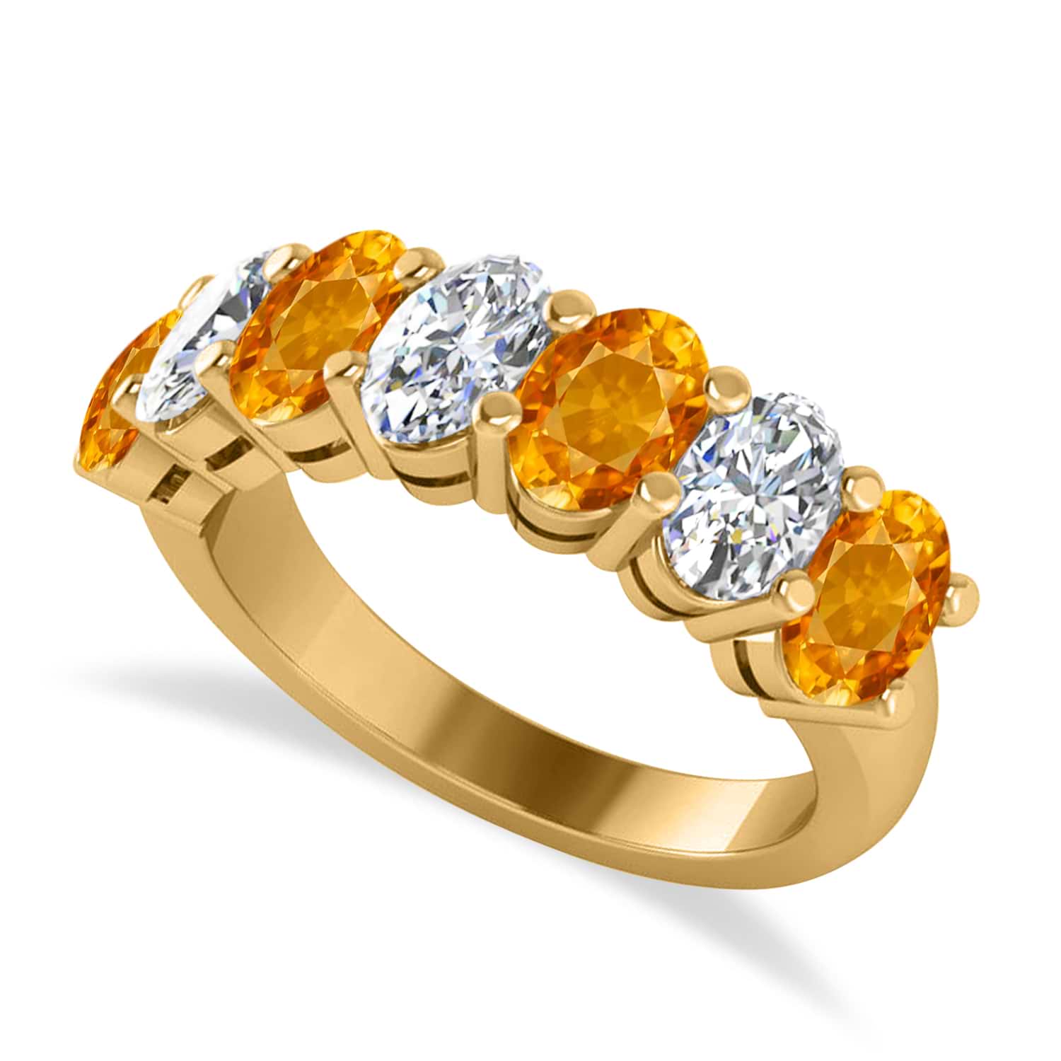 Oval Diamond & Citrine Seven Stone Ring 14k Yellow Gold (3.30ct)
