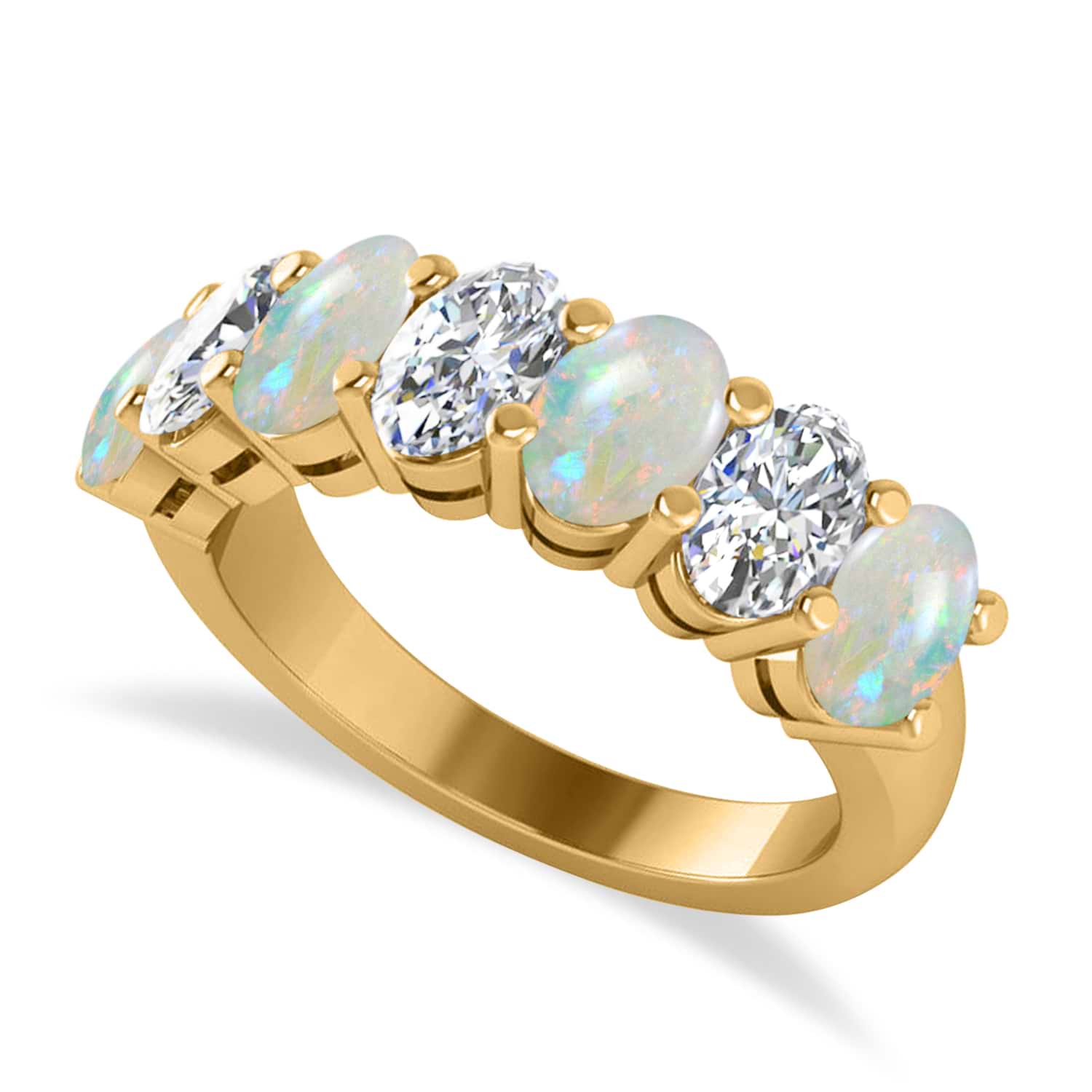 Oval Diamond & Opal Seven Stone Ring 14k Yellow Gold (2.62ct)