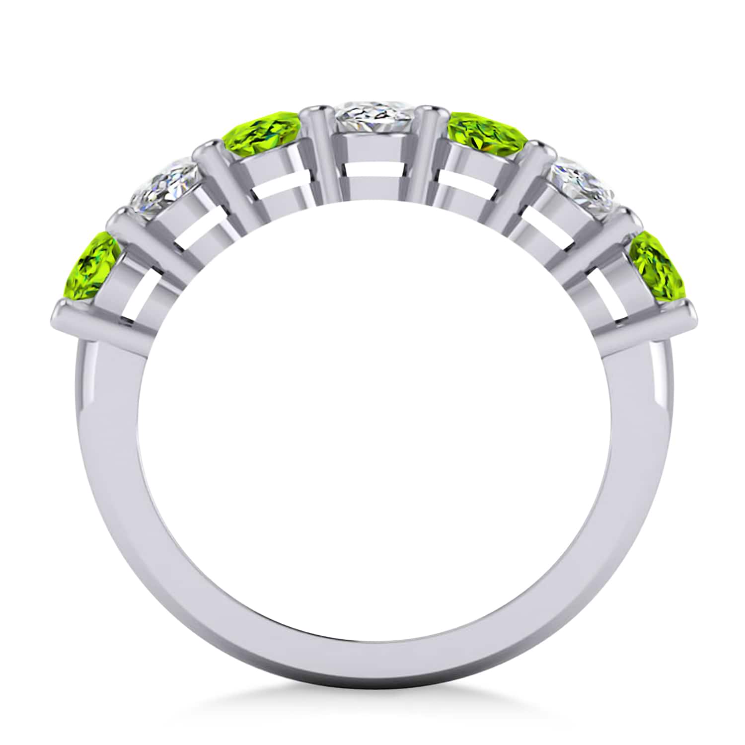 Oval Diamond & Peridot Seven Stone Ring 14k White Gold (3.50ct)
