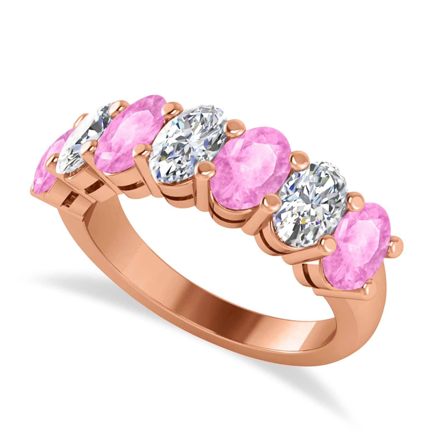 Oval Diamond & Pink Sapphire Seven Stone Ring 14k Rose Gold (3.90ct)