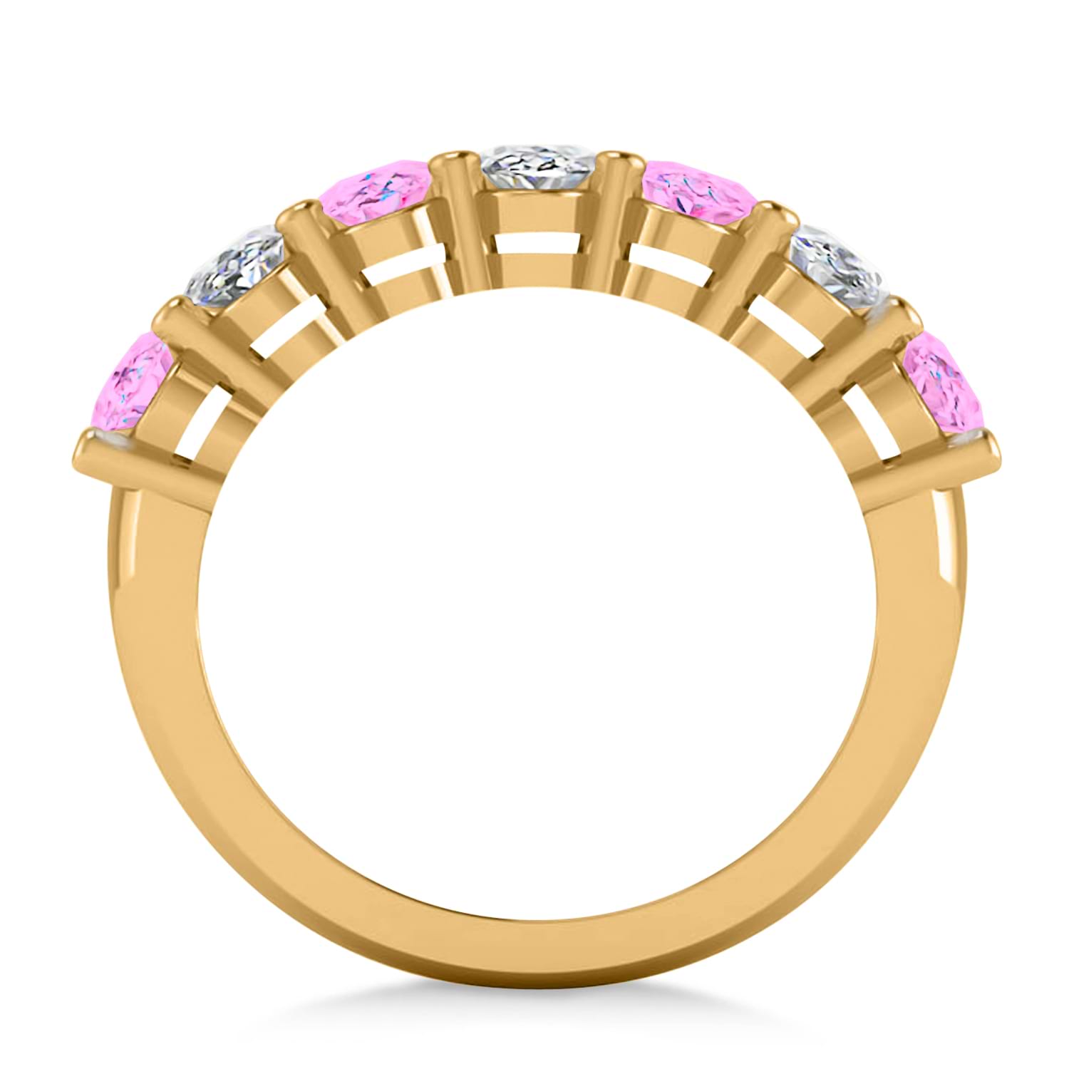 Oval Diamond & Pink Sapphire Seven Stone Ring 14k Yellow Gold (3.90ct)