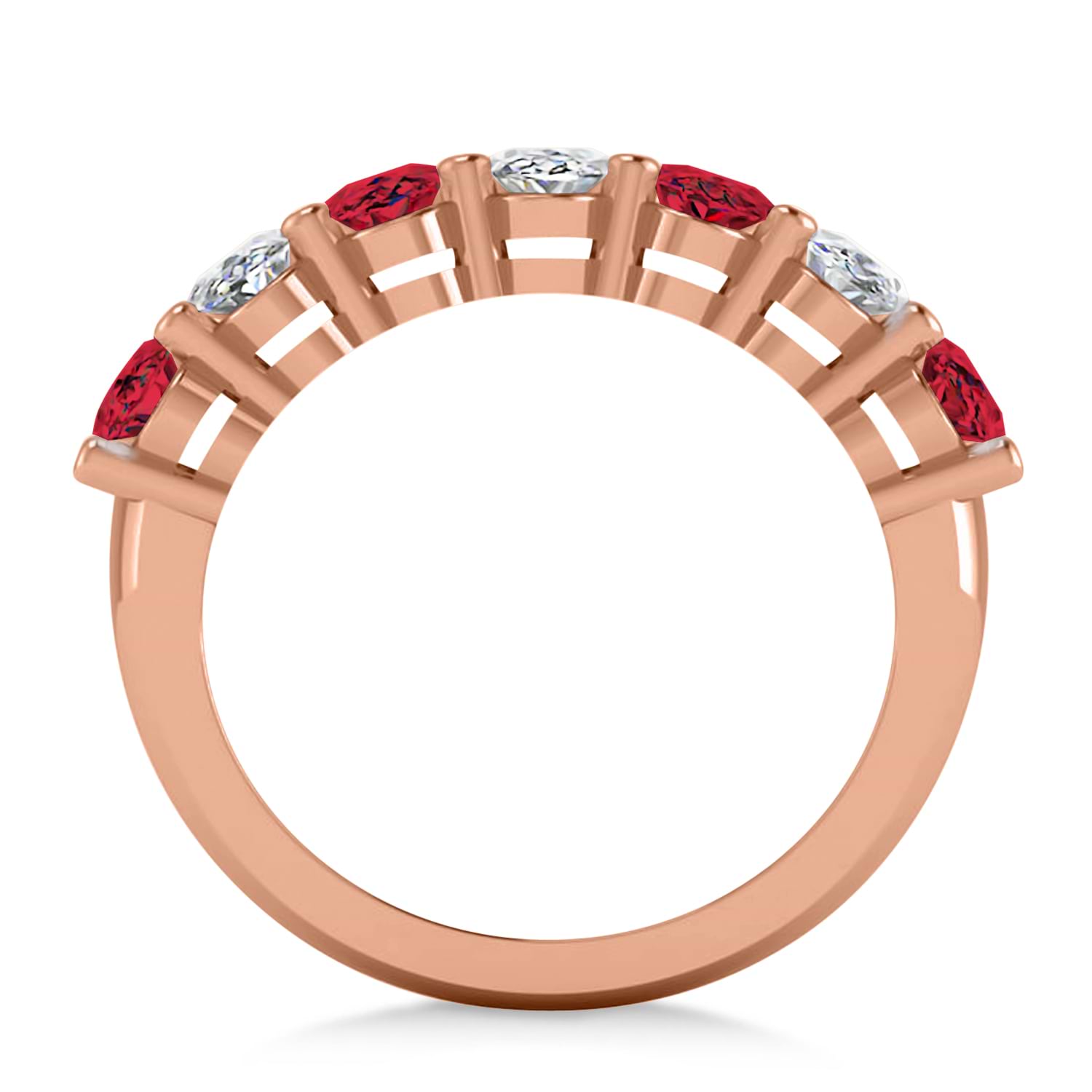 Oval Diamond & Ruby Seven Stone Ring 14k Rose Gold (3.90ct)