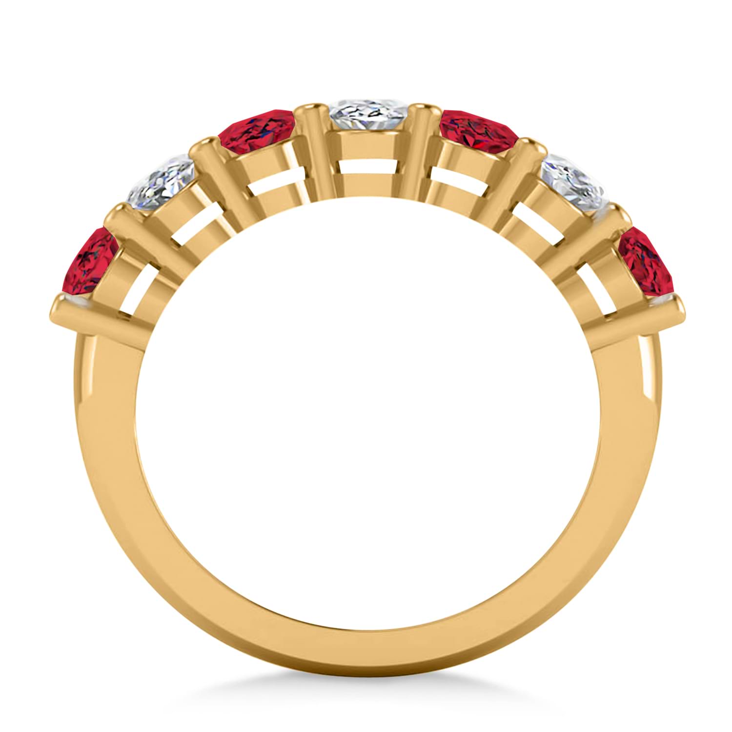 Oval Diamond & Ruby Seven Stone Ring 14k Yellow Gold (3.90ct)