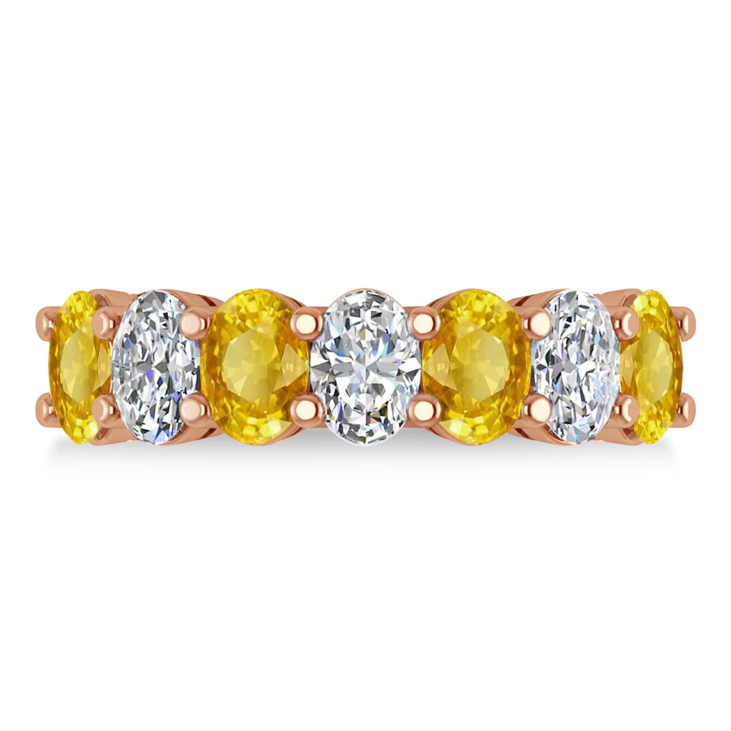 Oval Diamond & Yellow Sapphire Seven Stone Ring 14k Rose Gold (3.90ct)