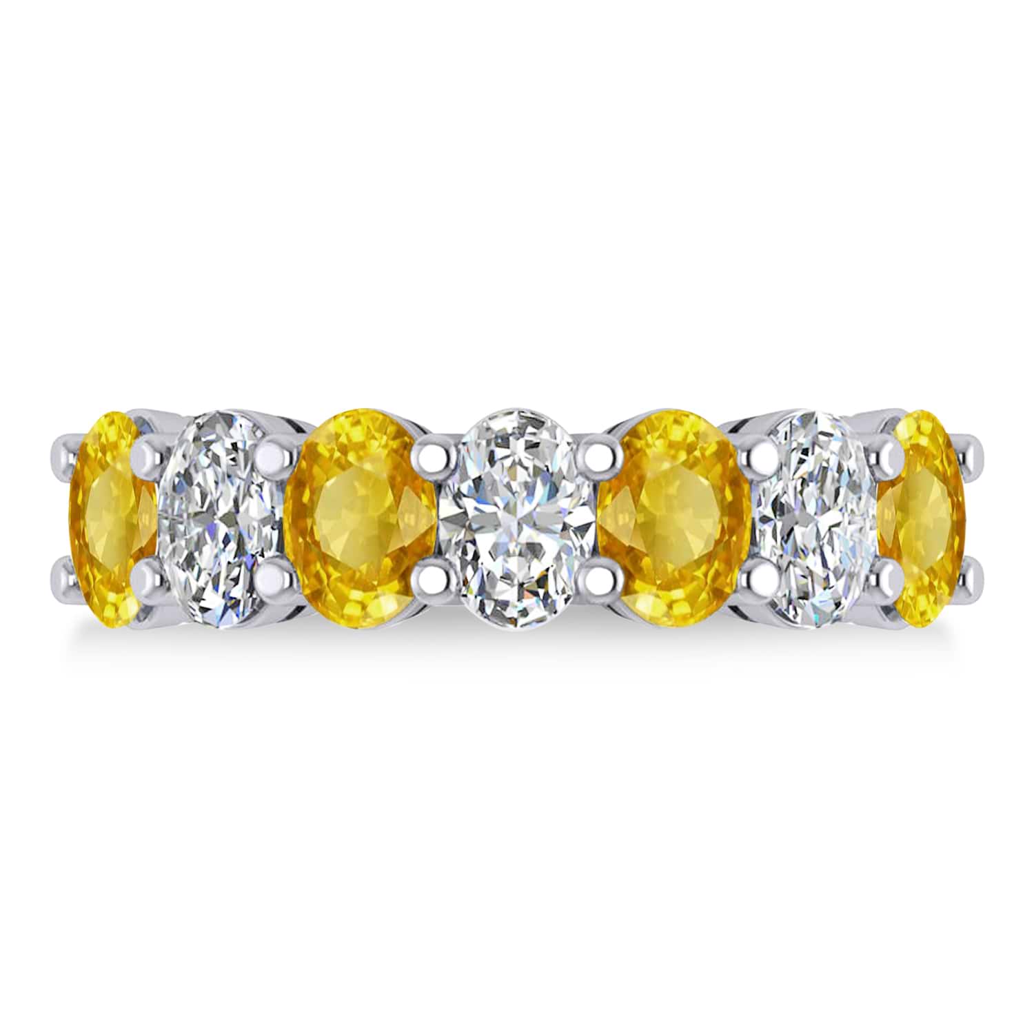 Oval Diamond & Yellow Sapphire Seven Stone Ring 14k White Gold (3.90ct)