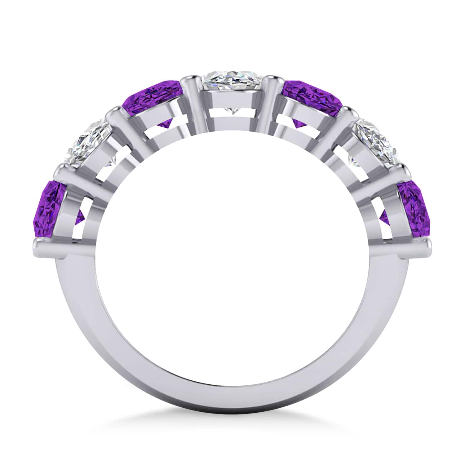 Oval Diamond & Amethyst Seven Stone Ring 14k White Gold (6.40ct)