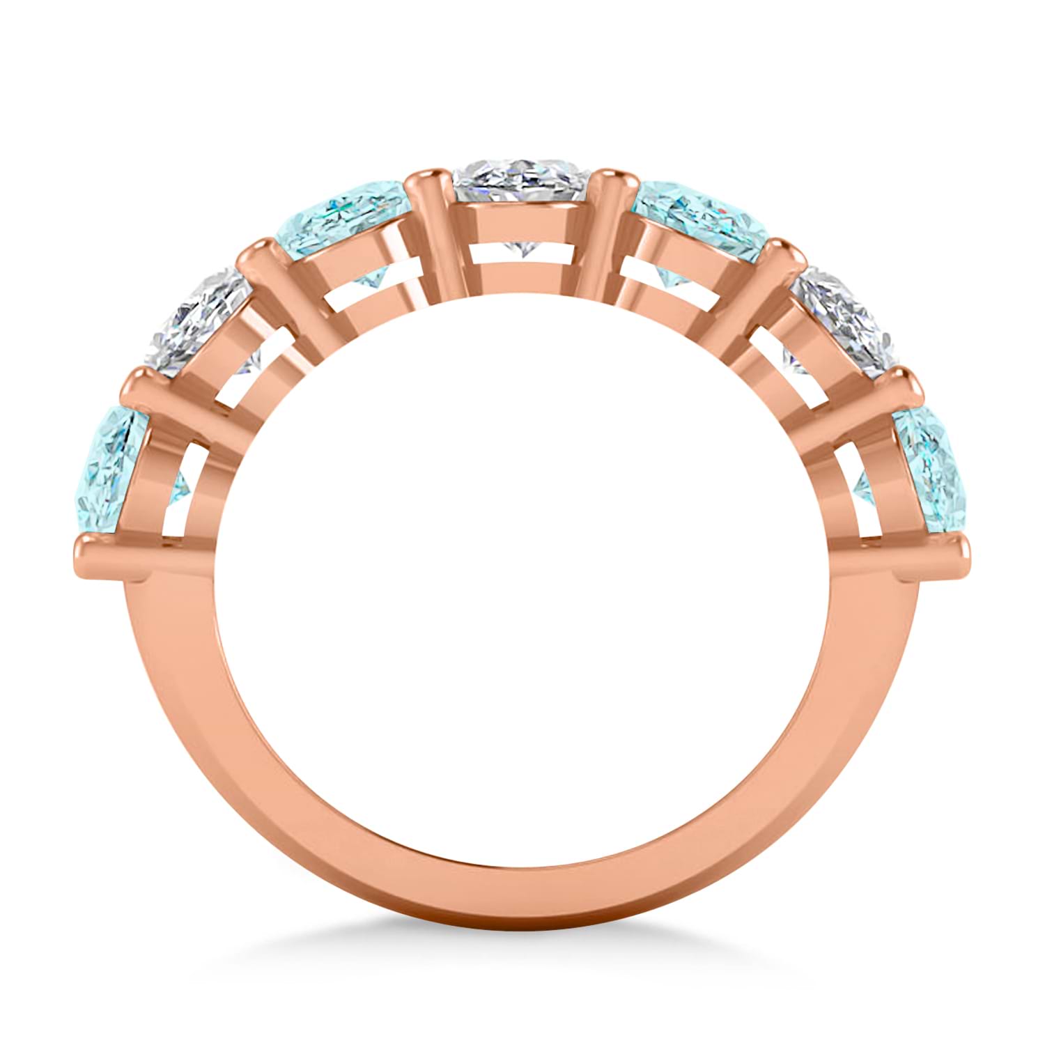 Oval Diamond & Aquamarine Seven Stone Ring 14k Rose Gold (1.40ct)