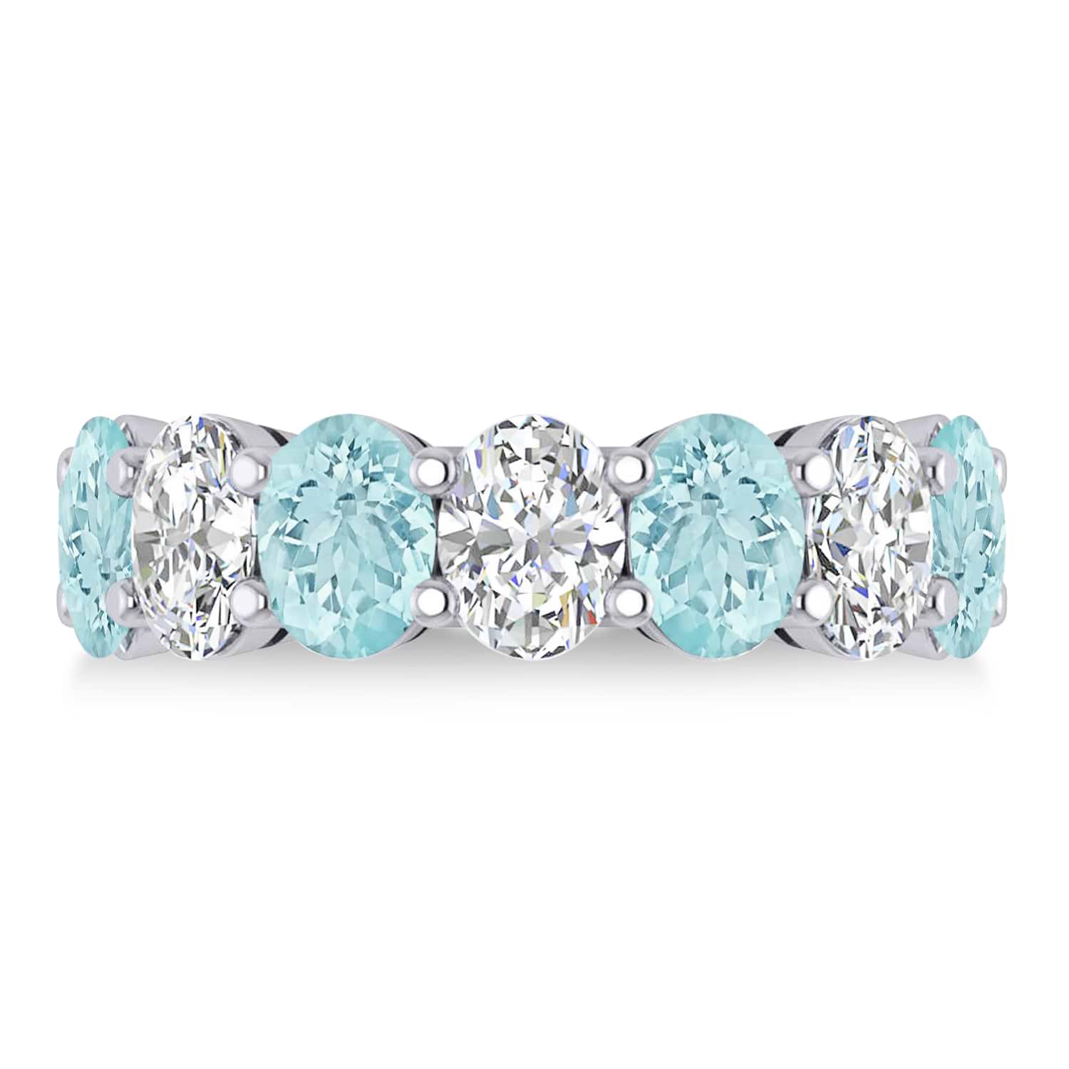 Oval Diamond & Aquamarine Seven Stone Ring 14k White Gold (1.40ct)