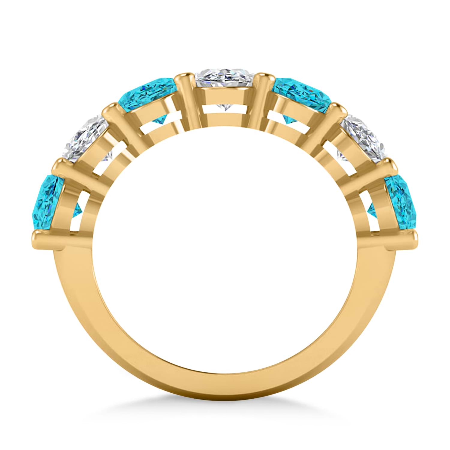Oval Blue & White Diamond Seven Stone Ring 14k Yellow Gold (7.00ct)